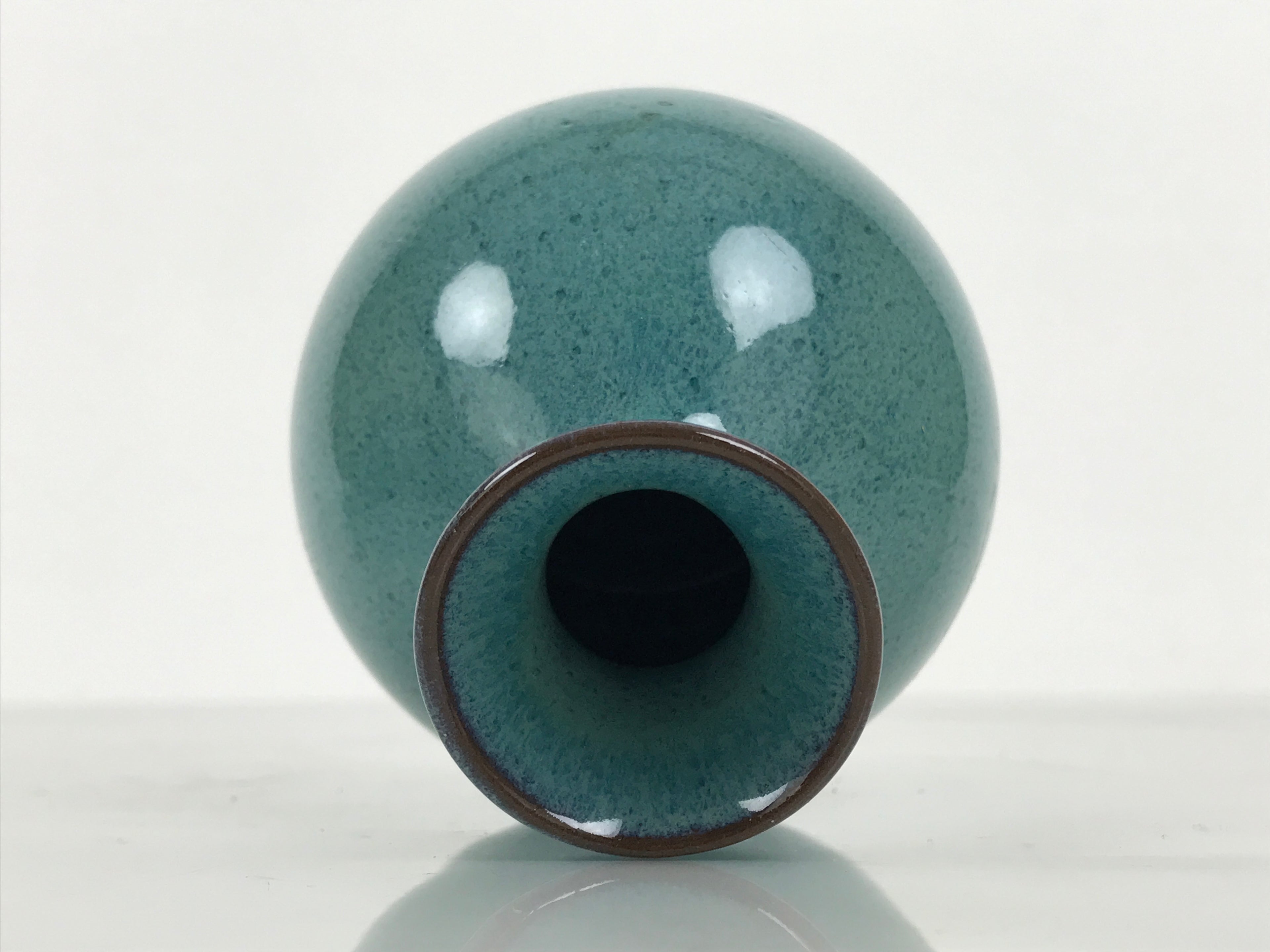 Japanese Ceramic Sake Bottle Tokkuri Vtg Round Ball Mottled Green Brown TS921