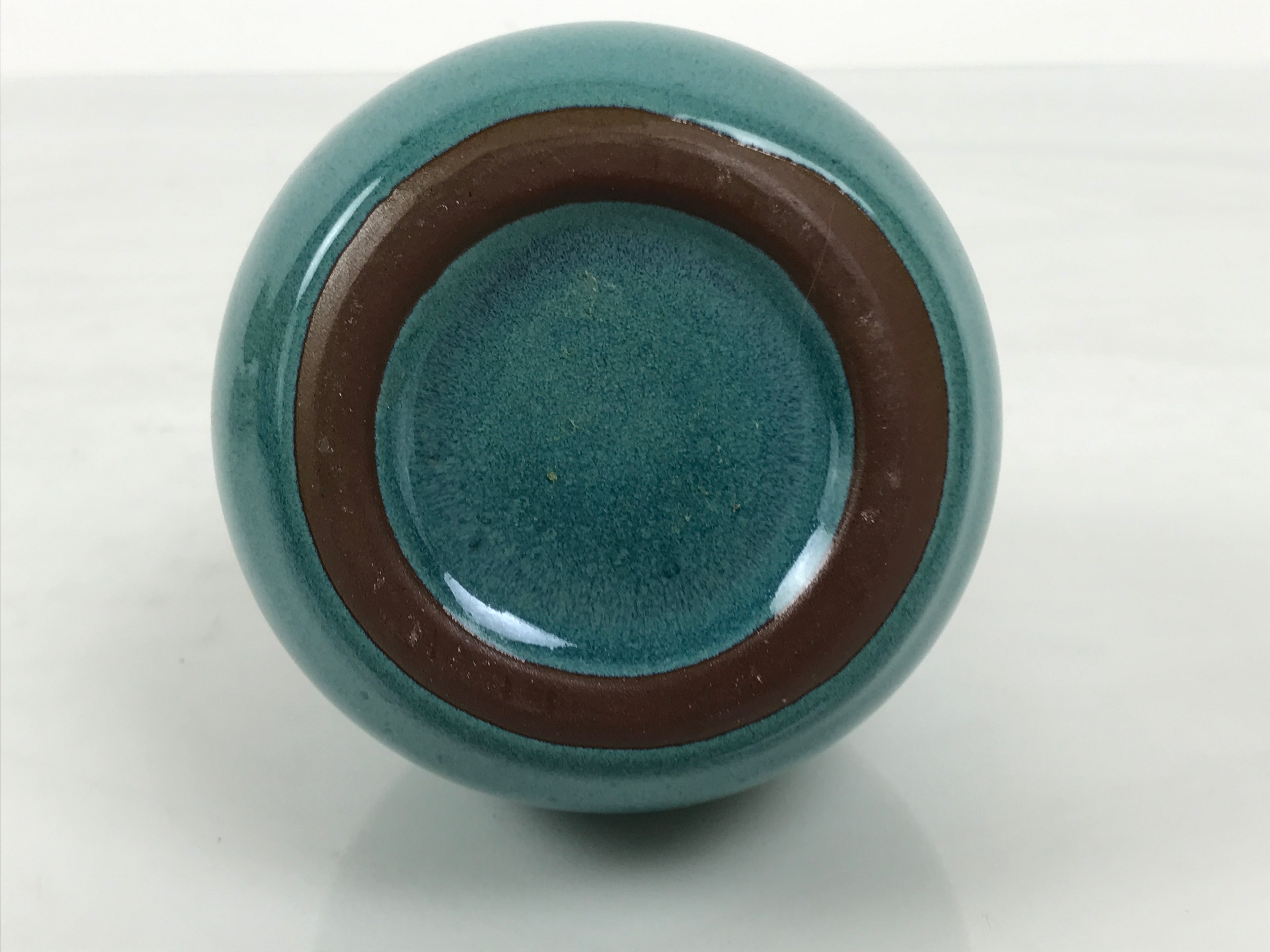 Japanese Ceramic Sake Bottle Tokkuri Vtg Round Ball Mottled Green Brown TS921