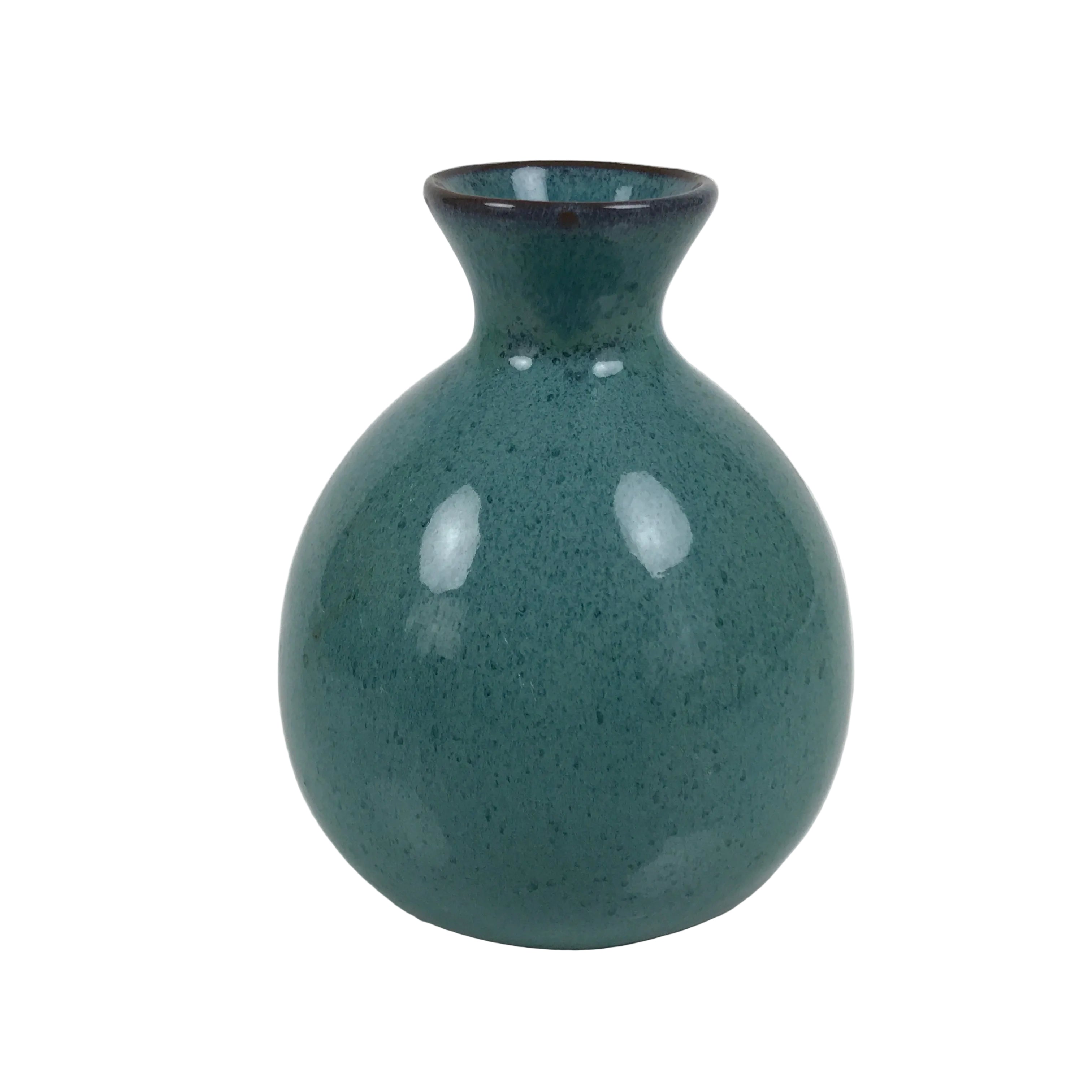 Japanese Ceramic Sake Bottle Tokkuri Vtg Round Ball Mottled Green Brown TS921
