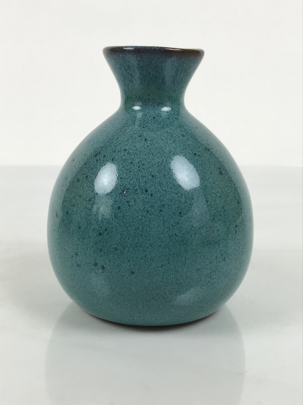 Japanese Ceramic Sake Bottle Tokkuri Vtg Round Ball Mottled Green Brown TS922