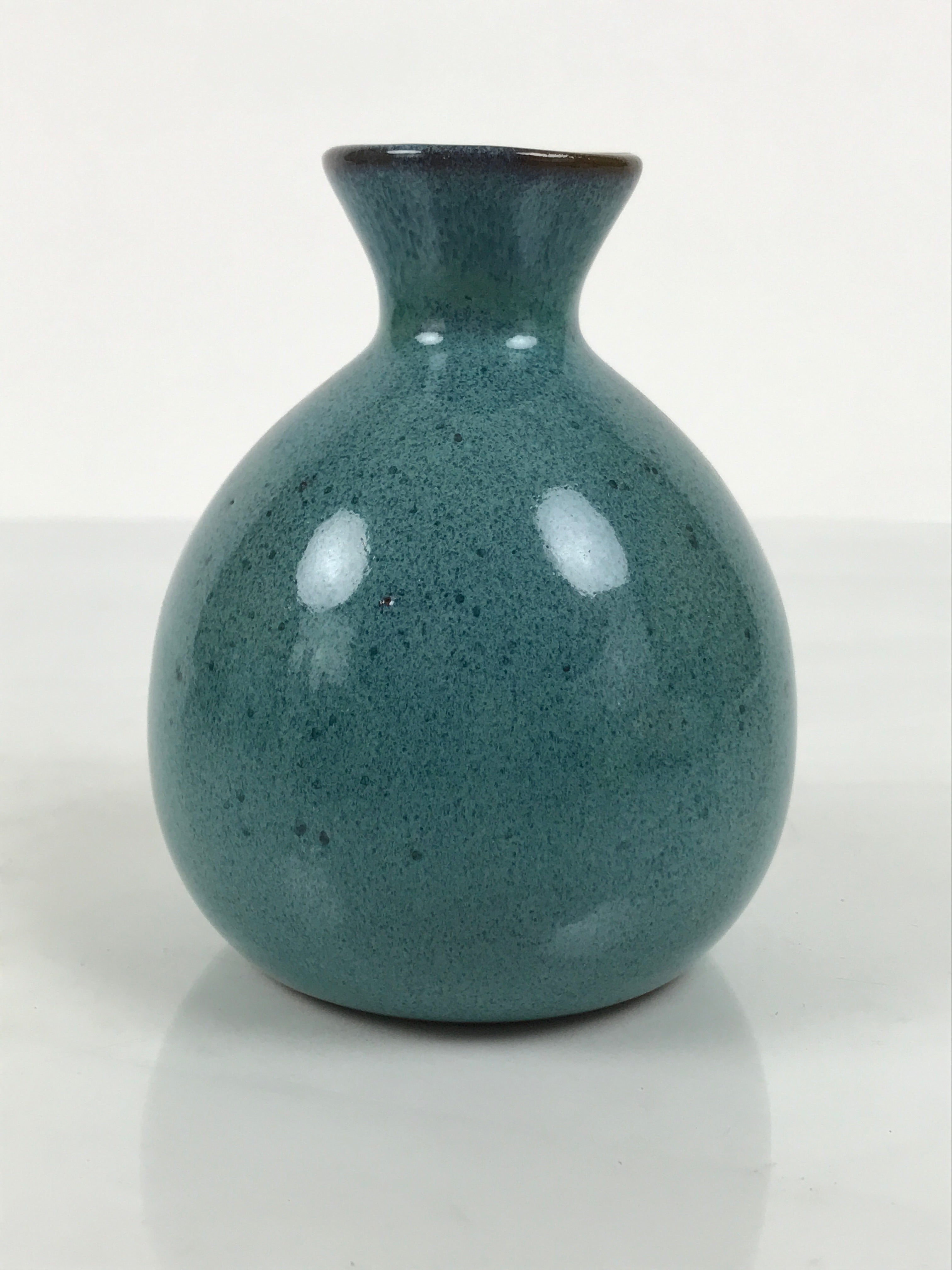 Japanese Ceramic Sake Bottle Tokkuri Vtg Round Ball Mottled Green Brown TS922