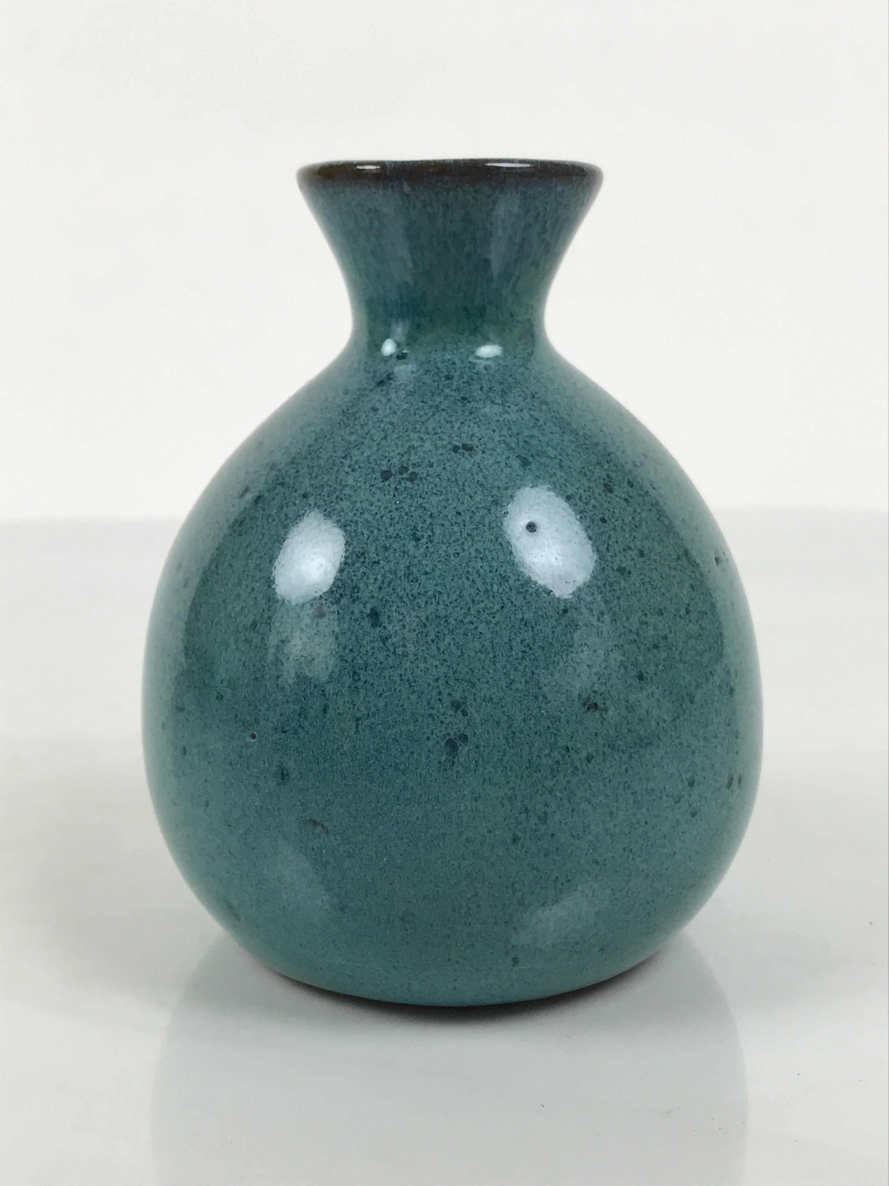 Japanese Ceramic Sake Bottle Tokkuri Vtg Round Ball Mottled Green Brown TS922