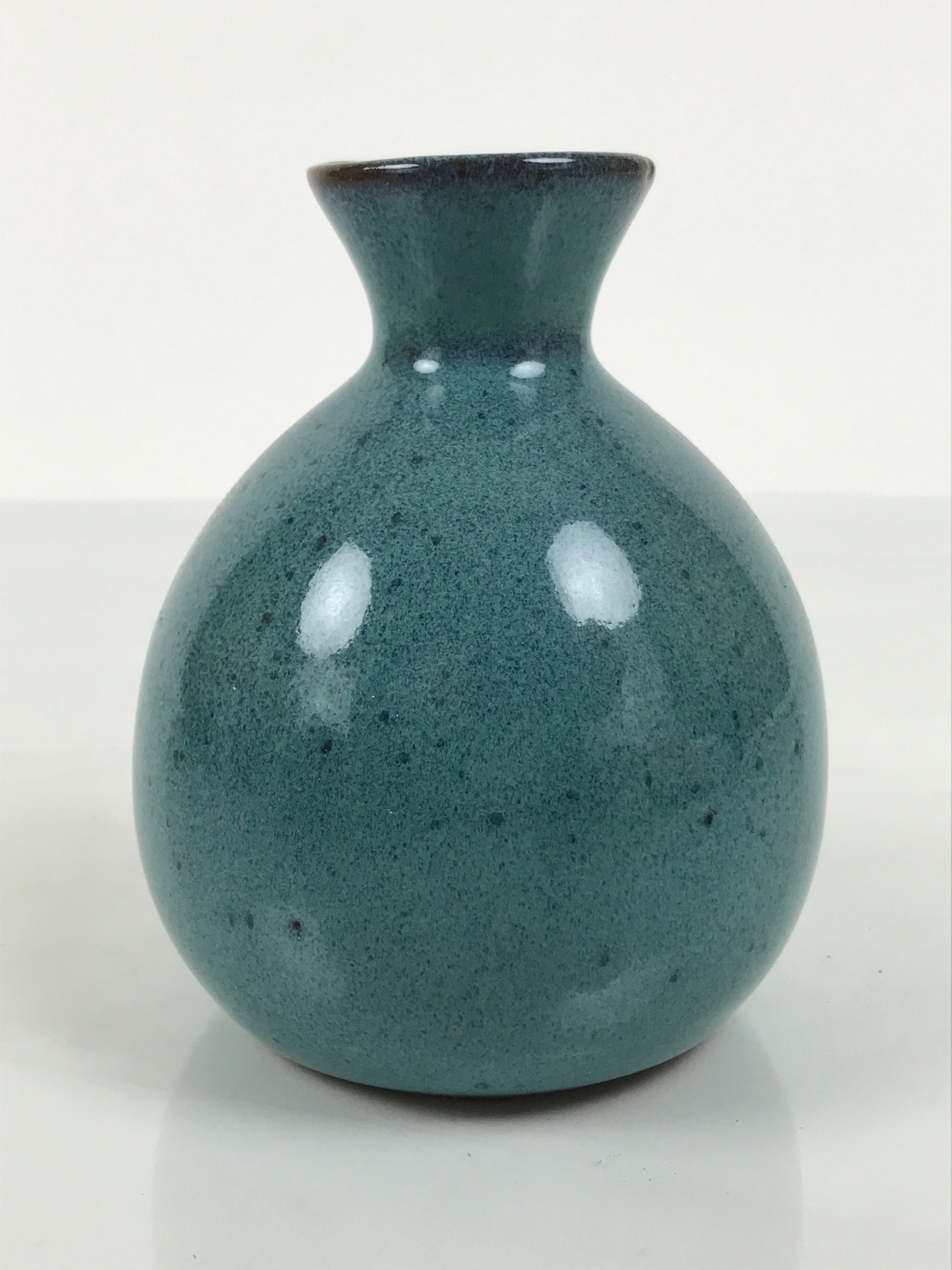 Japanese Ceramic Sake Bottle Tokkuri Vtg Round Ball Mottled Green Brown TS922