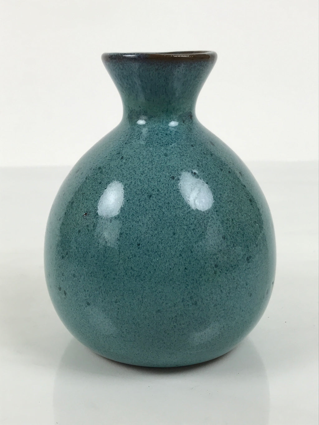 Japanese Ceramic Sake Bottle Tokkuri Vtg Round Ball Mottled Green Brown TS922