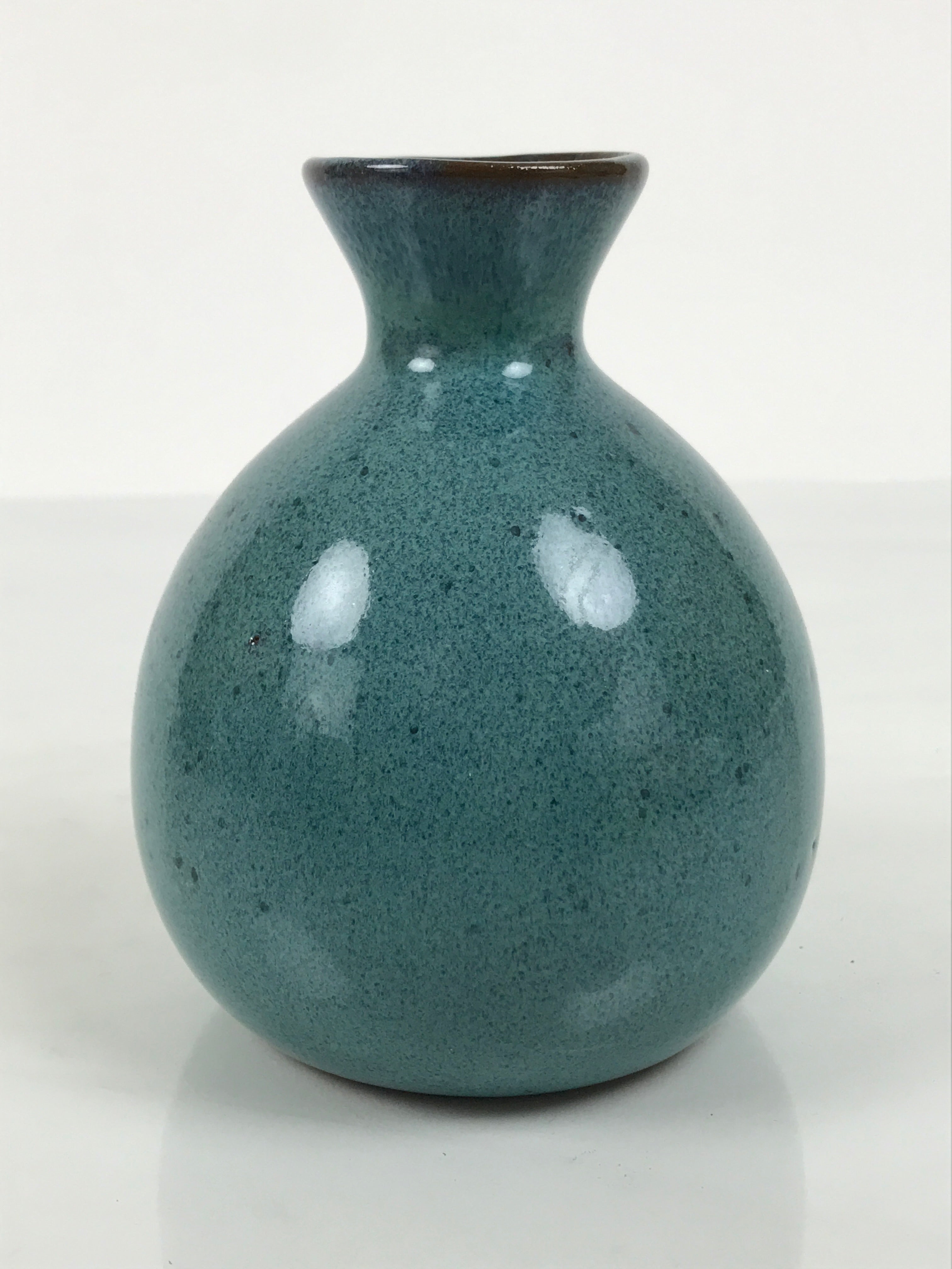Japanese Ceramic Sake Bottle Tokkuri Vtg Round Ball Mottled Green Brown TS922