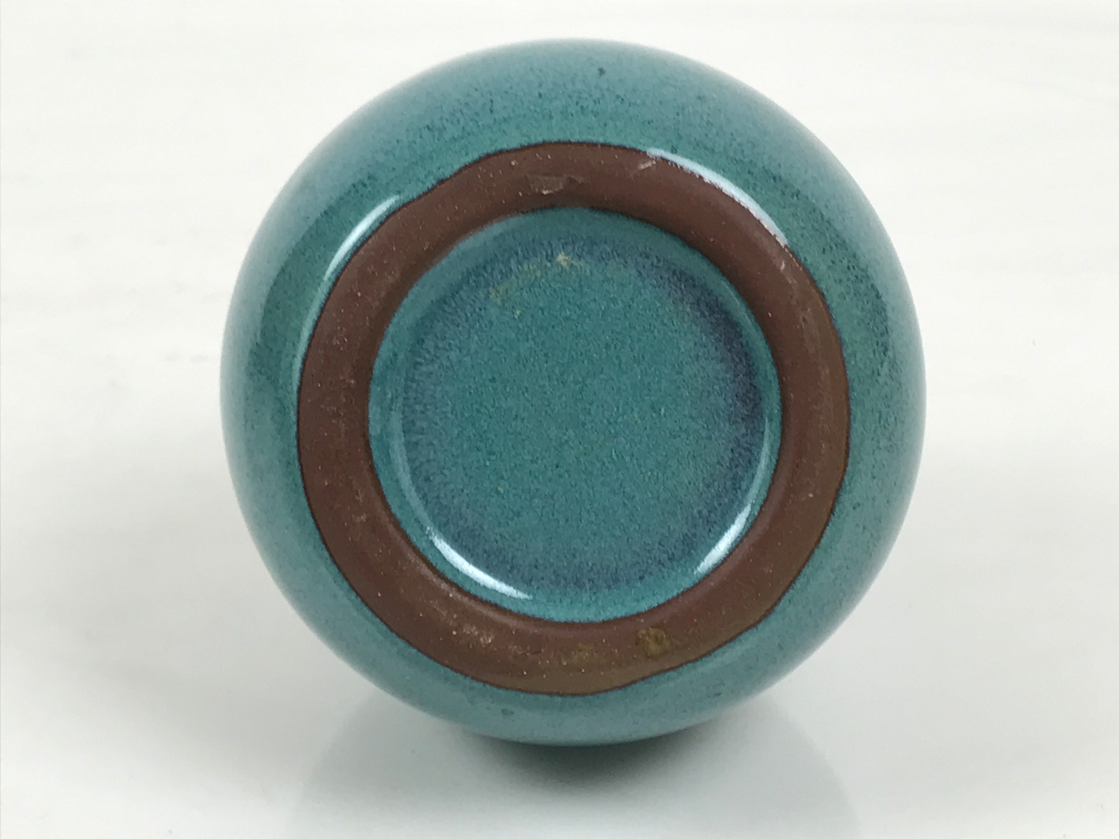 Japanese Ceramic Sake Bottle Tokkuri Vtg Round Ball Mottled Green Brown TS922