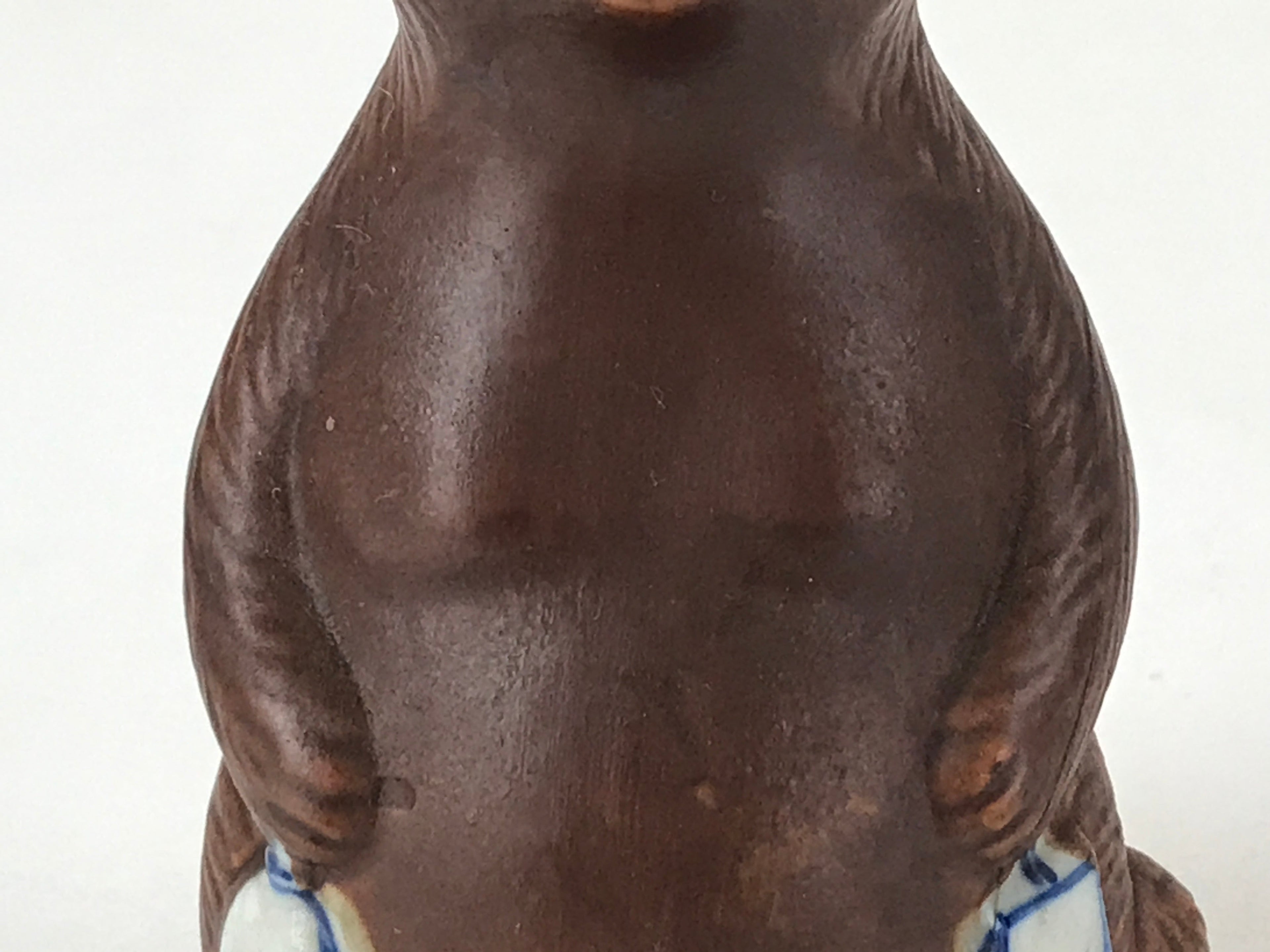 Japanese Ceramic Sake Bottle Tokkuri Vtg Tanuki Raccoon Dog Brown White TS599