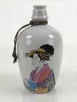 Japanese Ceramic Sake Bottle Tokkuri Vtg Ukiyoe Geisha Woman Kimono TS735