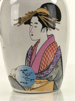 Japanese Ceramic Sake Bottle Tokkuri Vtg Ukiyoe Geisha Woman Kimono TS735