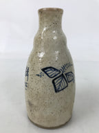 Japanese Ceramic Sake Bottle Tokkuri Vtg White Blue Kanji Leaf Poem TS830