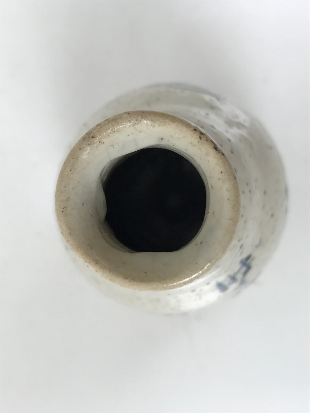 Japanese Ceramic Sake Bottle Tokkuri Vtg White Blue Kanji Leaf Poem TS834