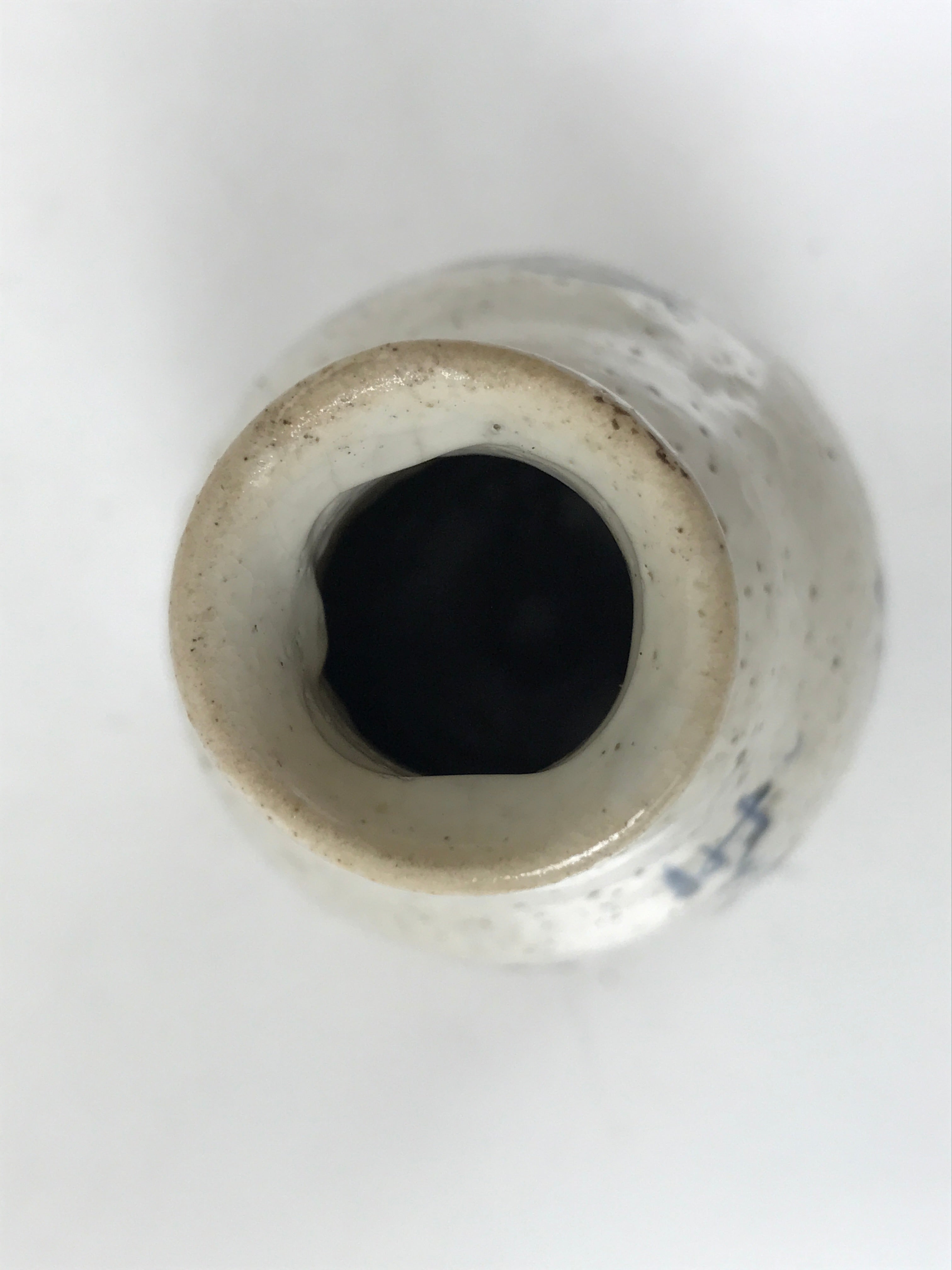Japanese Ceramic Sake Bottle Tokkuri Vtg White Blue Kanji Leaf Poem TS834