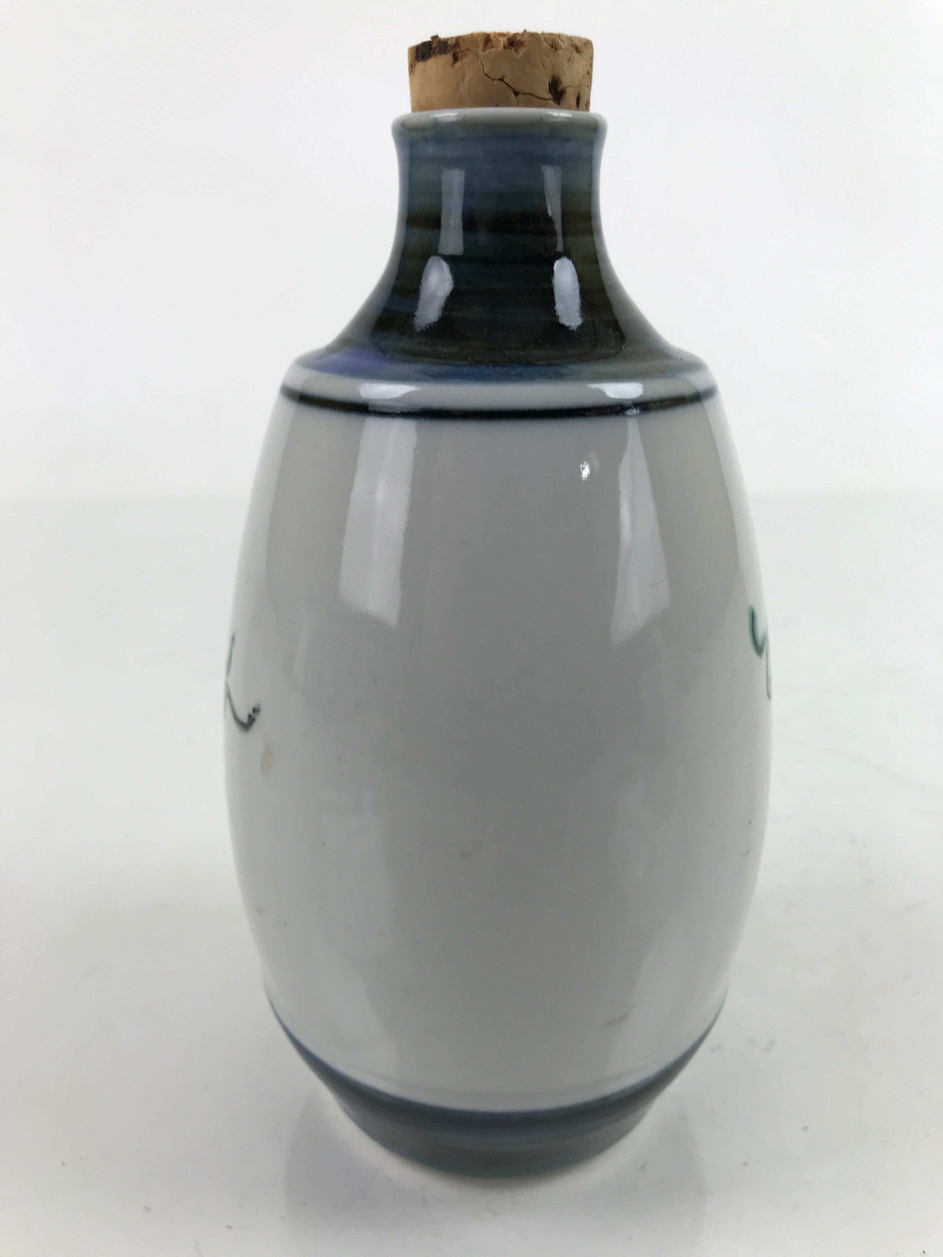 Japanese Ceramic Sake Bottle Tokkuri Vtg White Leaf Cork Fruit Green TS740