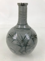 Japanese Ceramic Sake Bottle Vtg Kayoi-Tokkuri Blue Tree Round Long Neck TS816