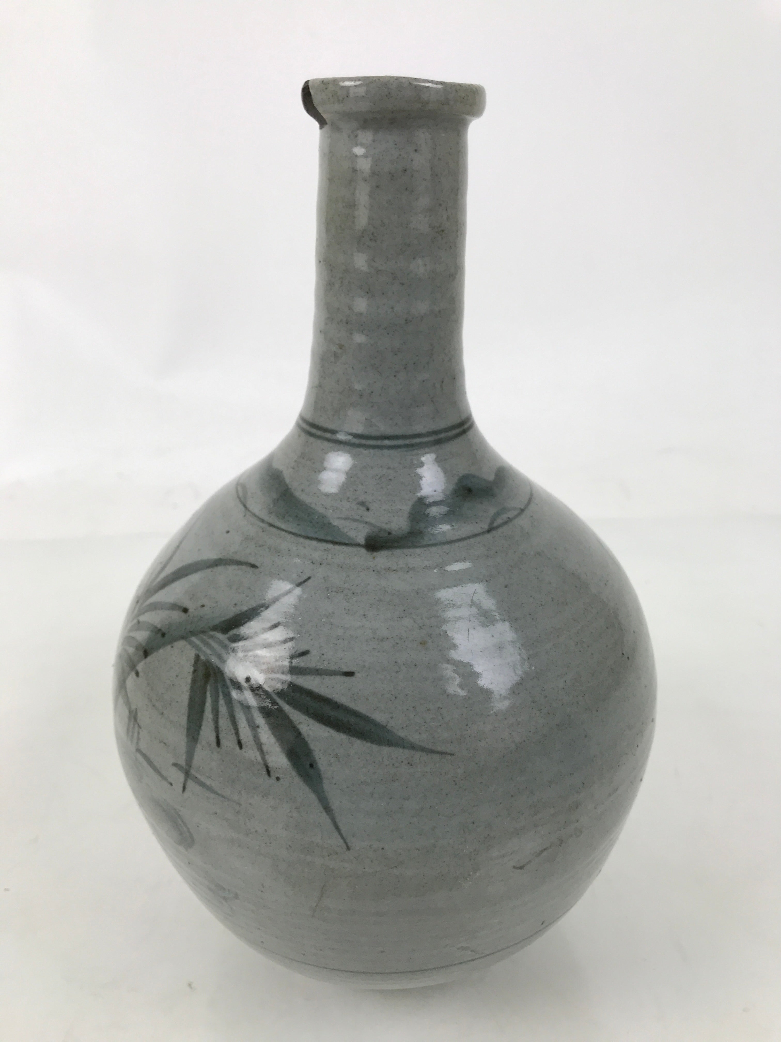 Japanese Ceramic Sake Bottle Vtg Kayoi-Tokkuri Blue Tree Round Long Neck TS816