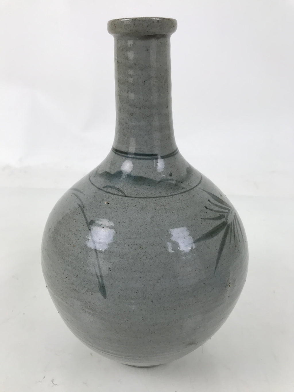 Japanese Ceramic Sake Bottle Vtg Kayoi-Tokkuri Blue Tree Round Long Neck TS816