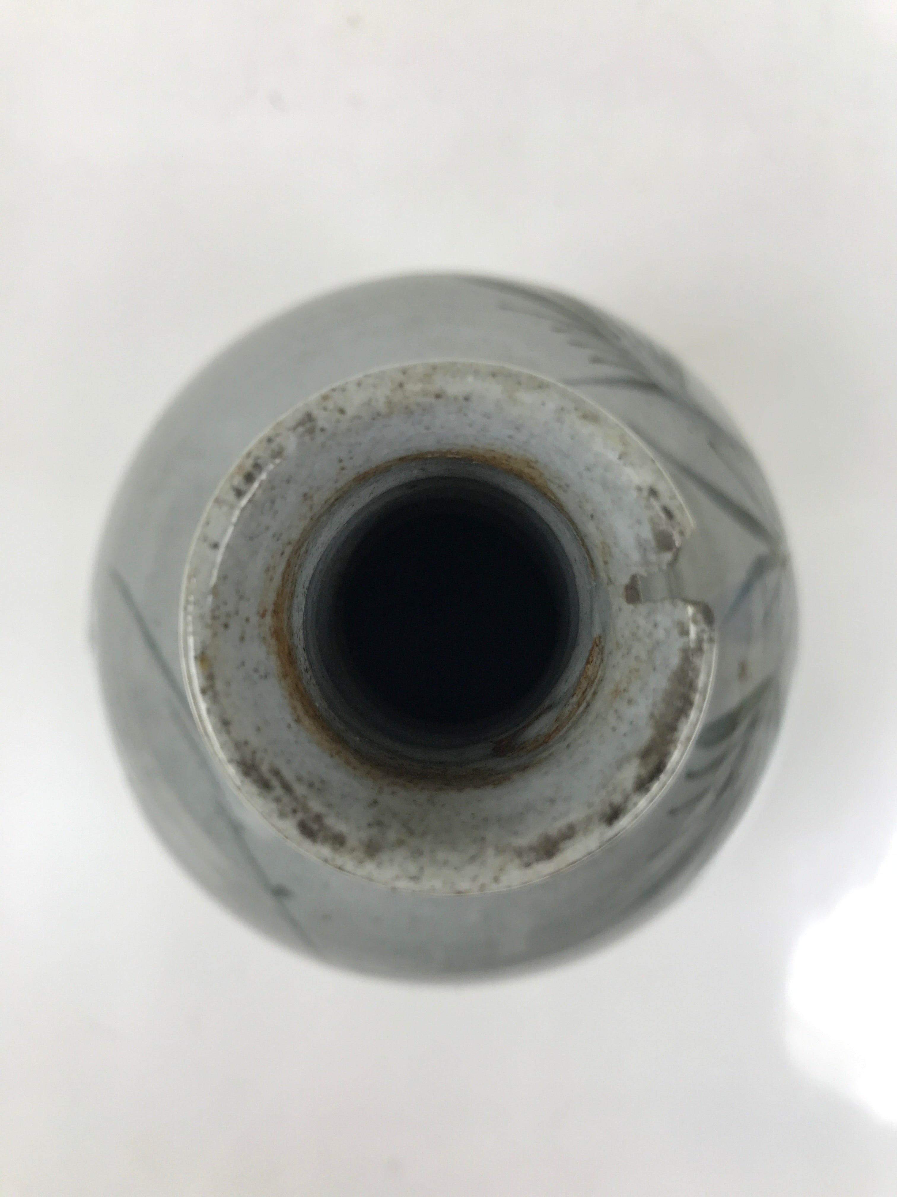 Japanese Ceramic Sake Bottle Vtg Kayoi-Tokkuri Blue Tree Round Long Neck TS816