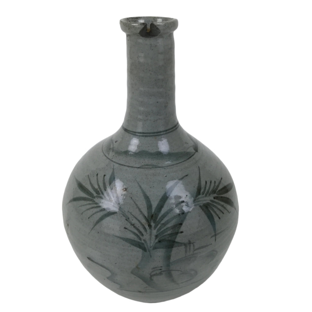 Japanese Ceramic Sake Bottle Vtg Kayoi-Tokkuri Blue Tree Round Long Neck TS816