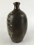 Japanese Ceramic Sake Bottle Vtg Kayoi-Tokkuri Brown Large Beige Kanji TS656