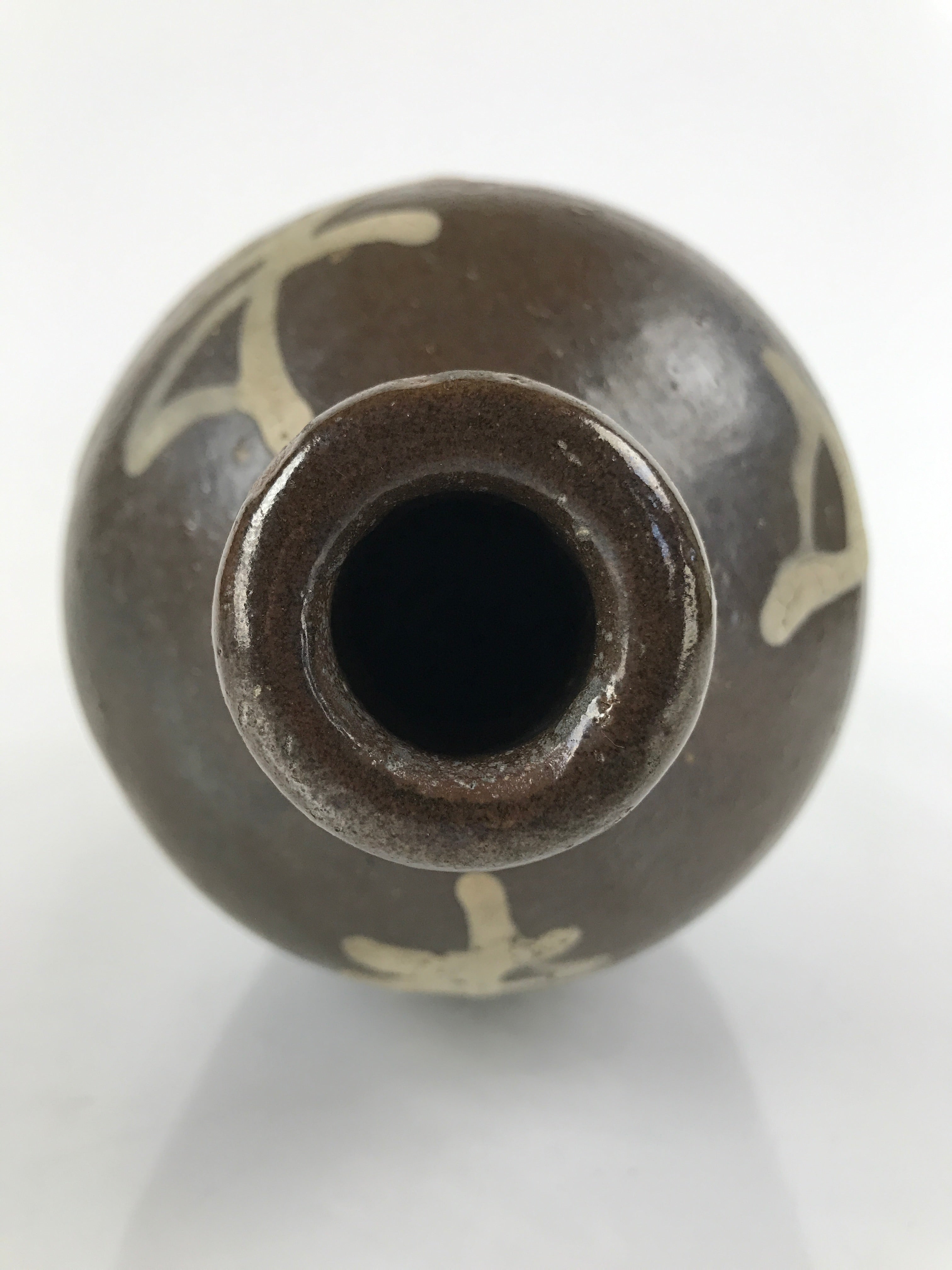 Japanese Ceramic Sake Bottle Vtg Kayoi-Tokkuri Brown Large Beige Kanji TS656