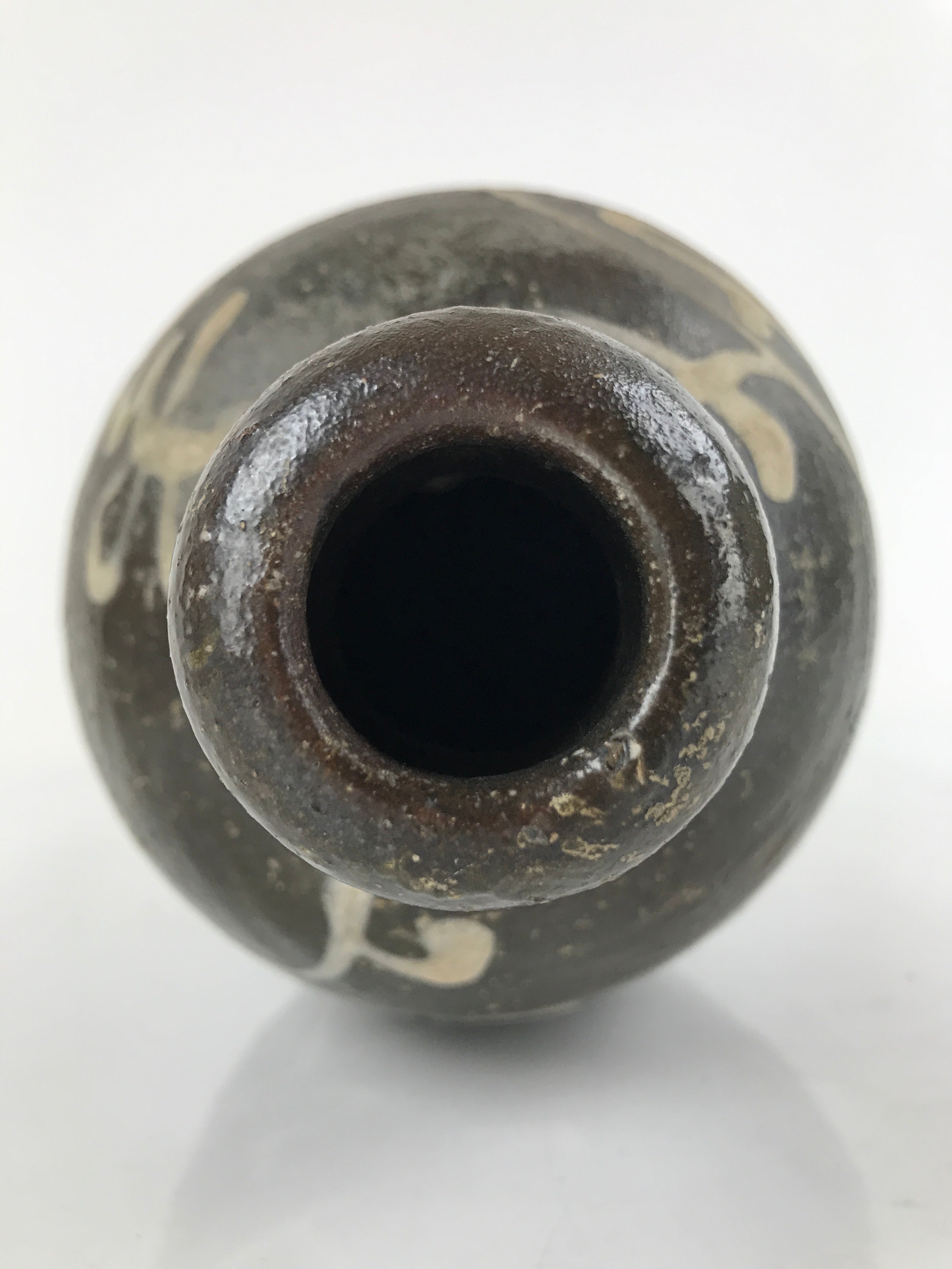 Japanese Ceramic Sake Bottle Vtg Kayoi-Tokkuri Brown Large Beige Kanji TS657