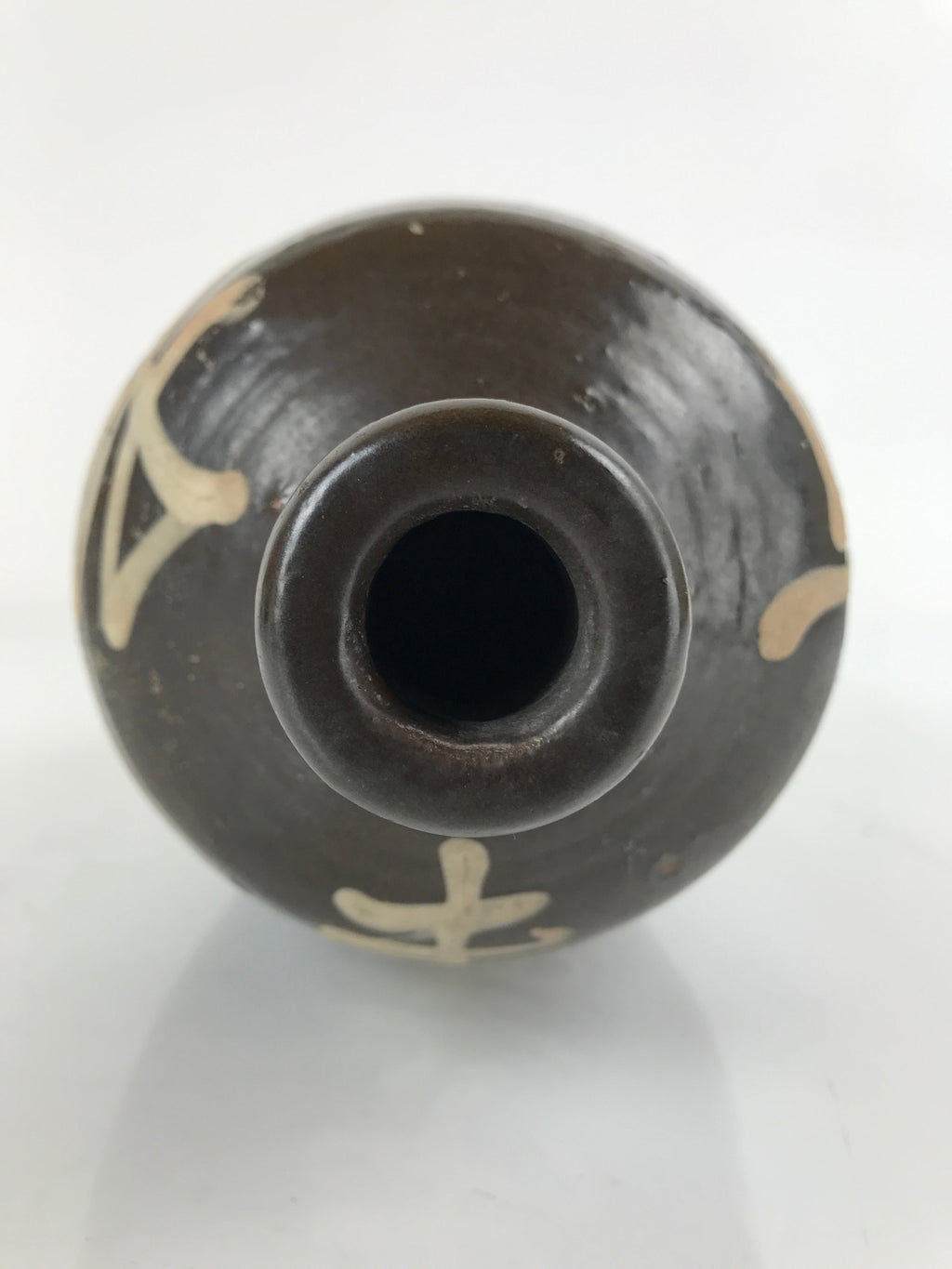 Japanese Ceramic Sake Bottle Vtg Kayoi-Tokkuri Brown Large Beige Kanji TS658