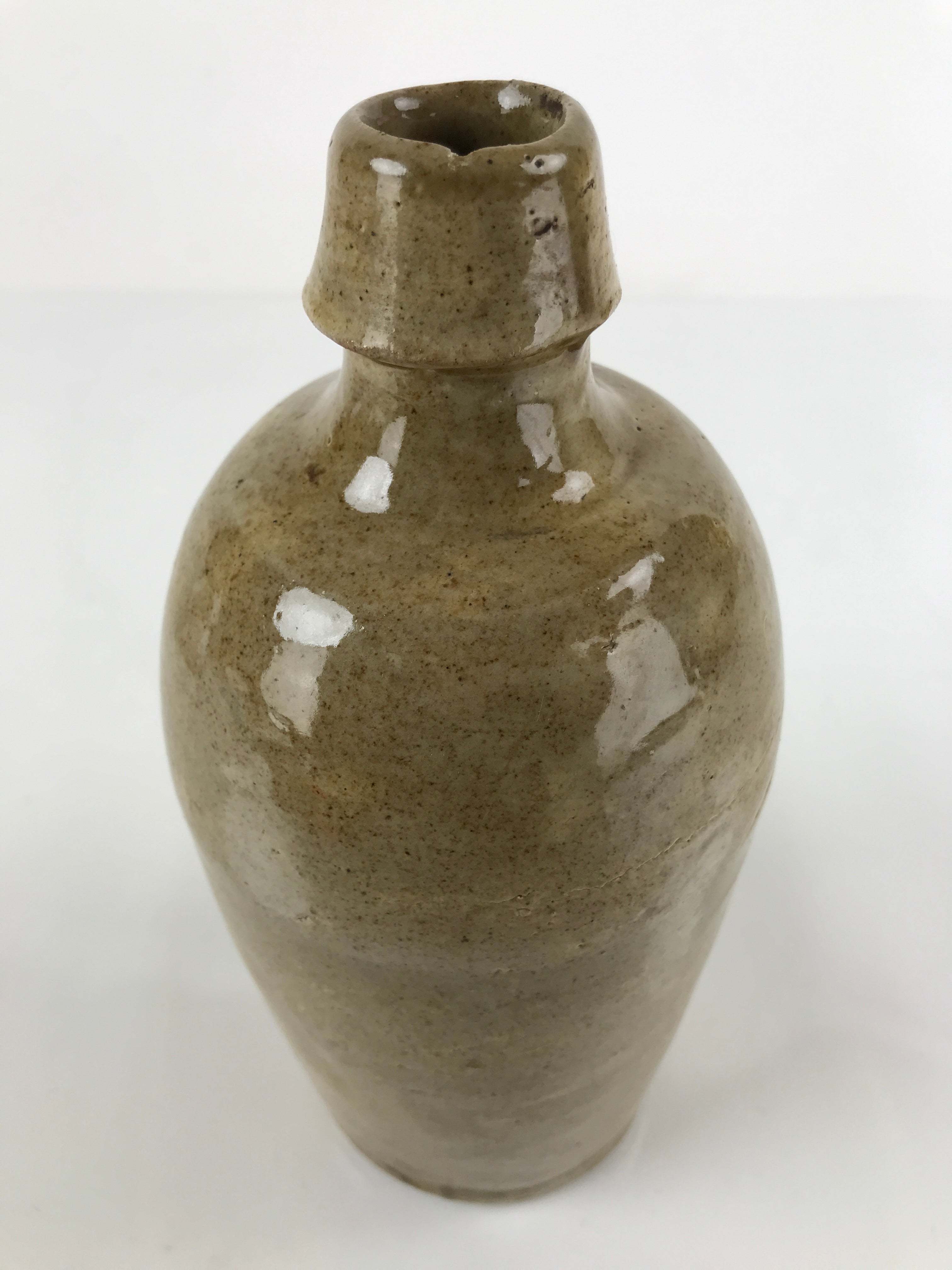 Japanese Ceramic Sake Bottle Vtg Kayoi-Tokkuri Brown Plain Small TS659