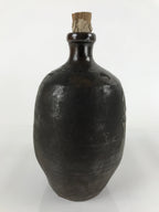 Japanese Ceramic Sake Bottle Vtg Kayoi-Tokkuri Dark Brown Large Kanji TS652
