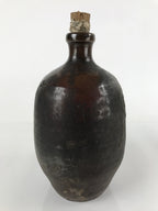 Japanese Ceramic Sake Bottle Vtg Kayoi-Tokkuri Dark Brown Large Kanji TS652