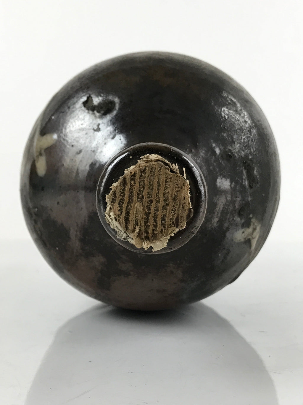 Japanese Ceramic Sake Bottle Vtg Kayoi-Tokkuri Dark Brown Large Kanji TS652