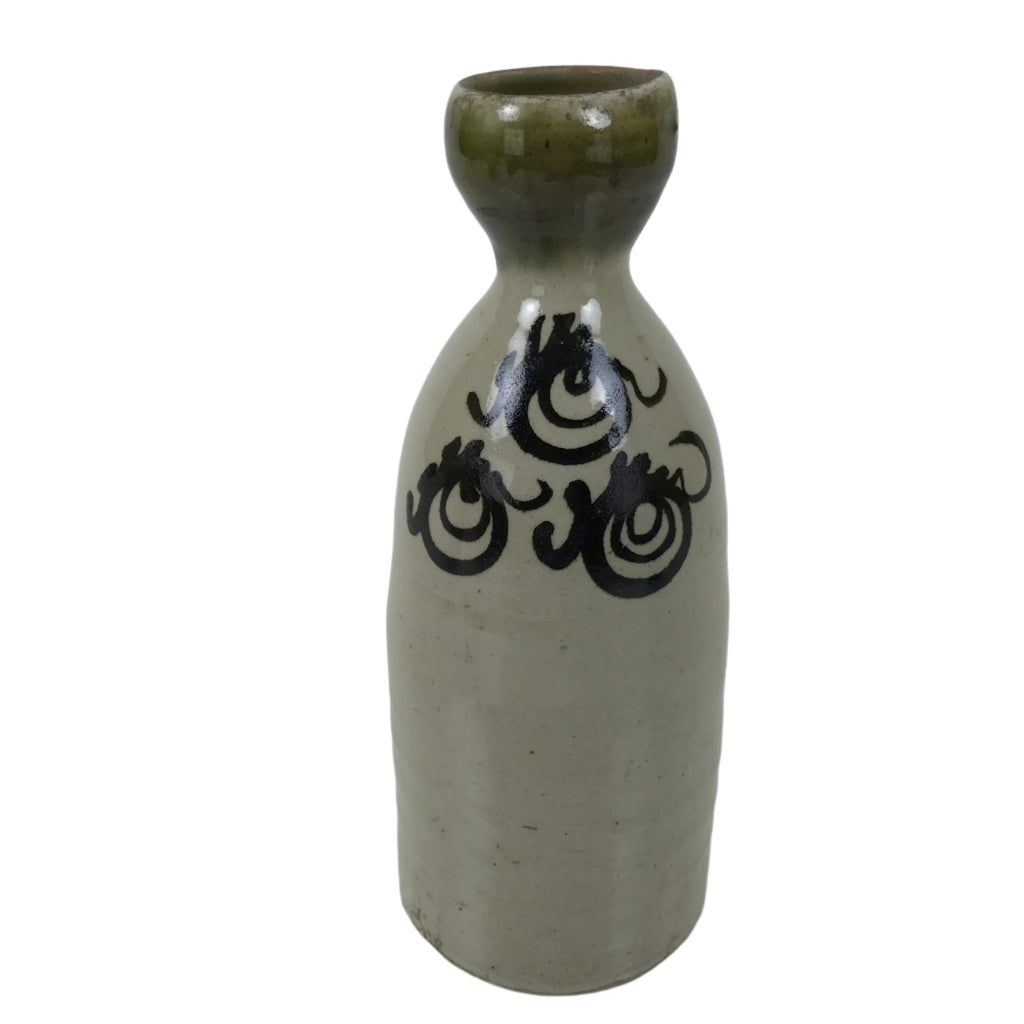 Japanese Ceramic Sake Bottle Vtg Kayoi-Tokkuri Gray Black Green Circles TS814