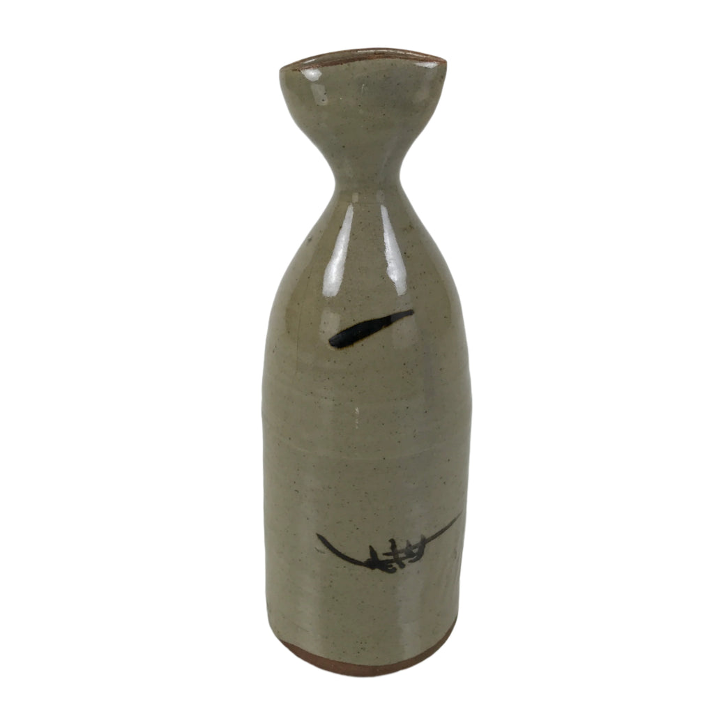 Japanese Ceramic Sake Bottle Vtg Kayoi-Tokkuri Gray Black Strokes Small TS815
