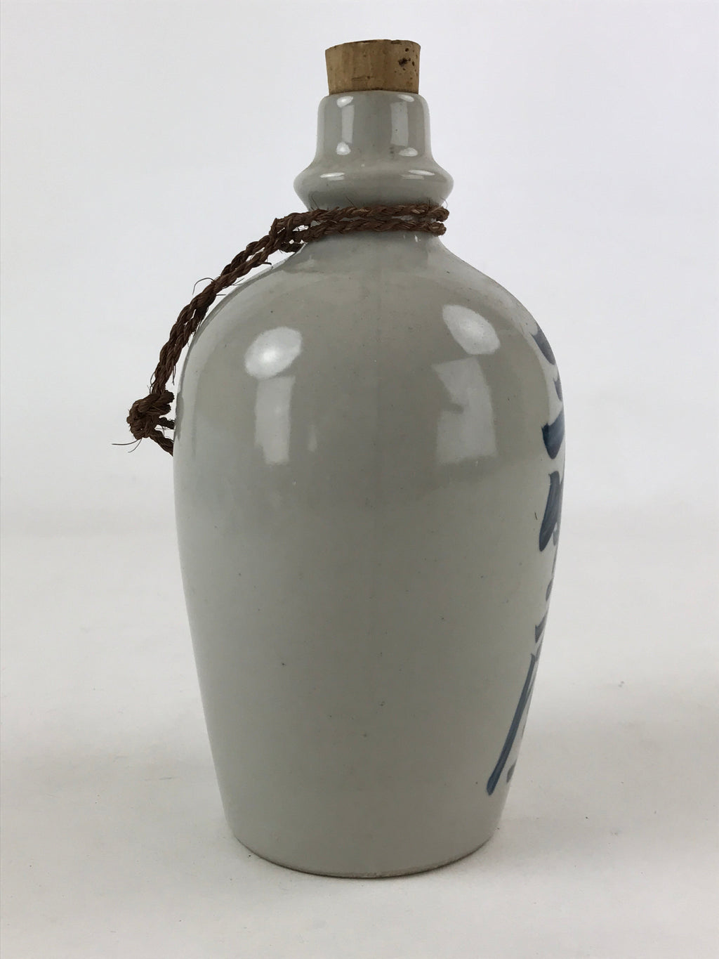 Japanese Ceramic Sake Bottle Vtg Kayoi-Tokkuri Gray Hand-Written Kanji TS567