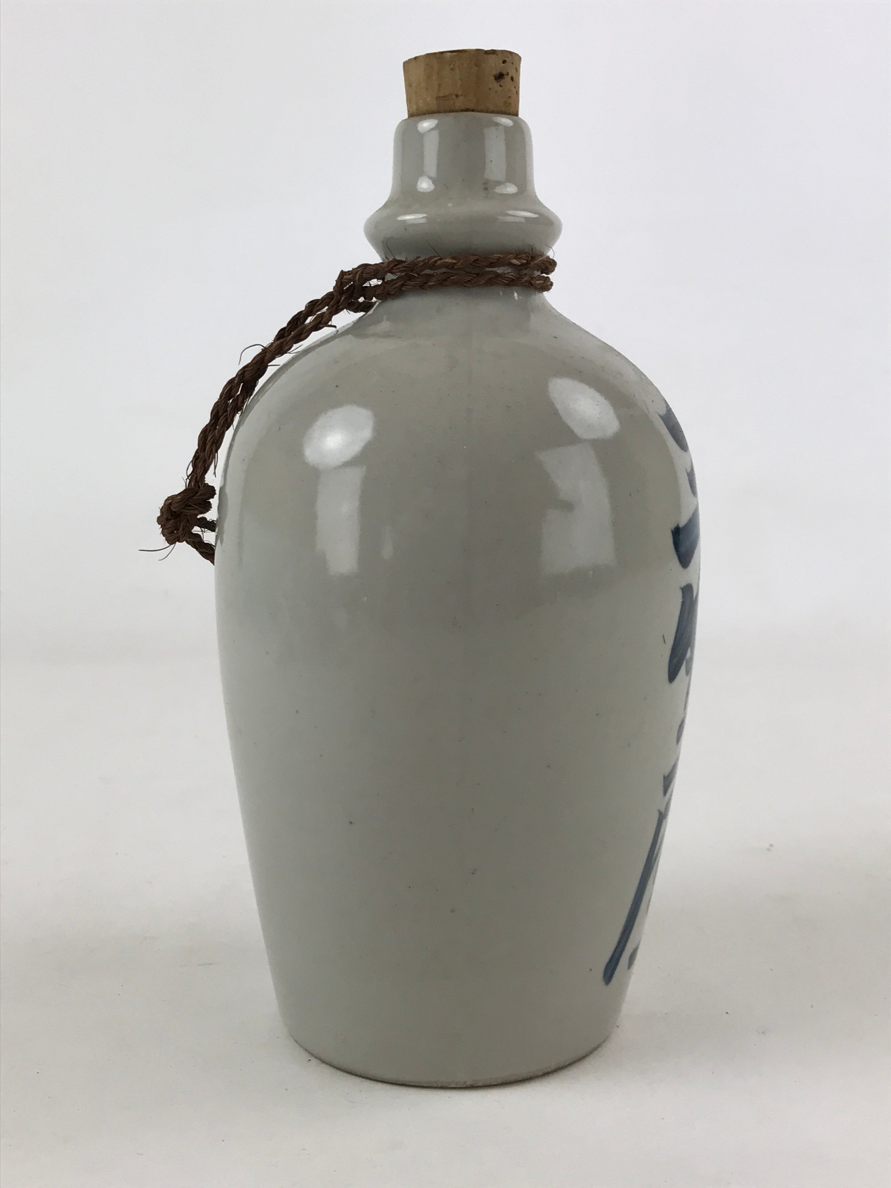Japanese Ceramic Sake Bottle Vtg Kayoi-Tokkuri Gray Hand-Written Kanji TS567