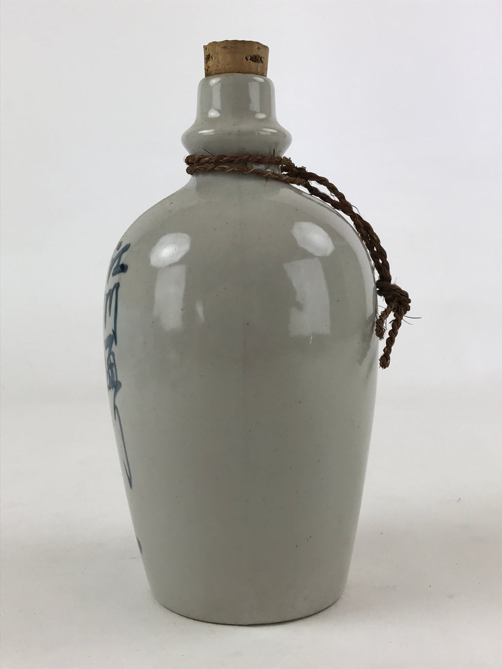 Japanese Ceramic Sake Bottle Vtg Kayoi-Tokkuri Gray Hand-Written Kanji TS567