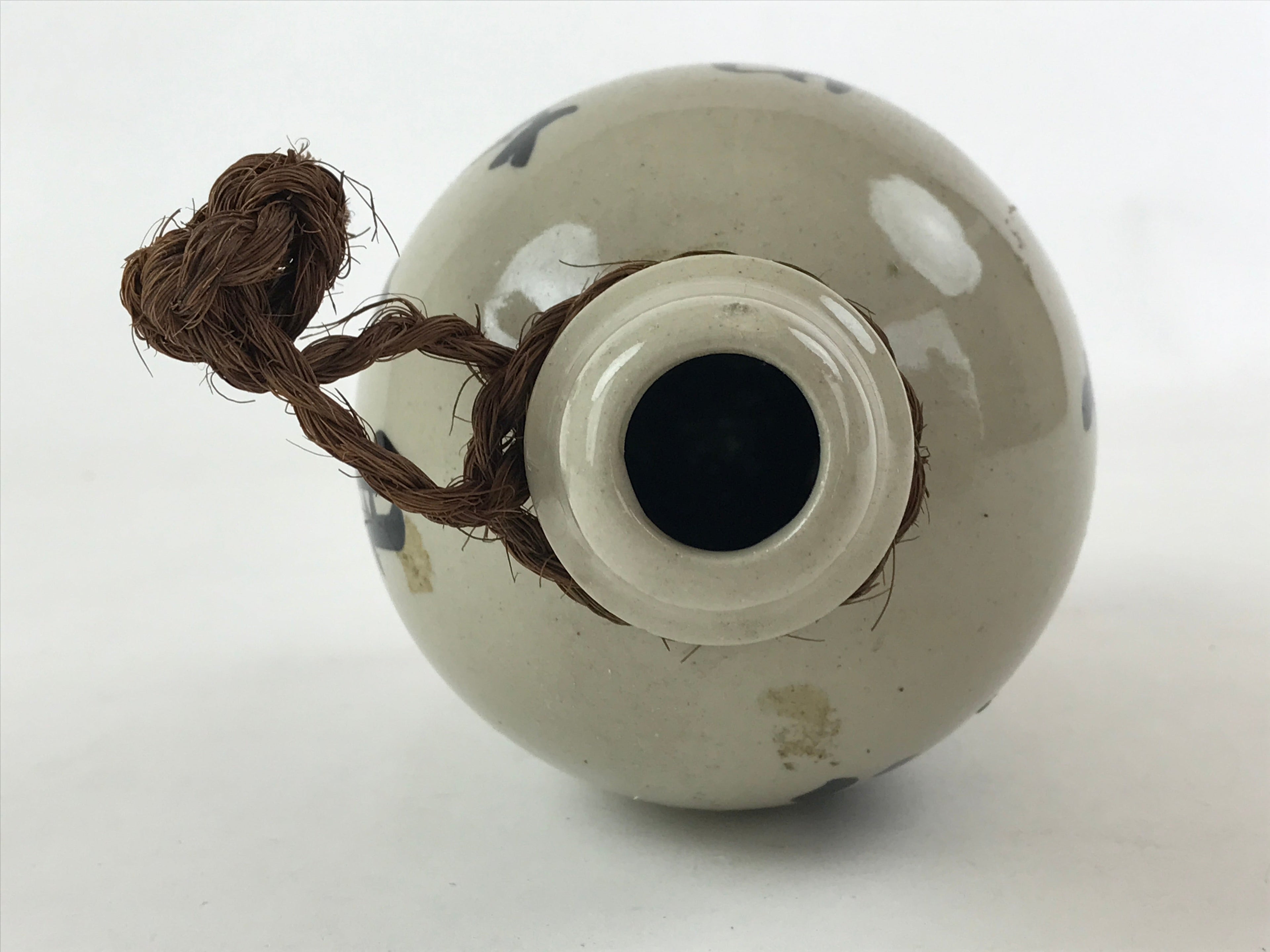 Japanese Ceramic Sake Bottle Vtg Kayoi-Tokkuri Gray Hand-Written Kanji TS573
