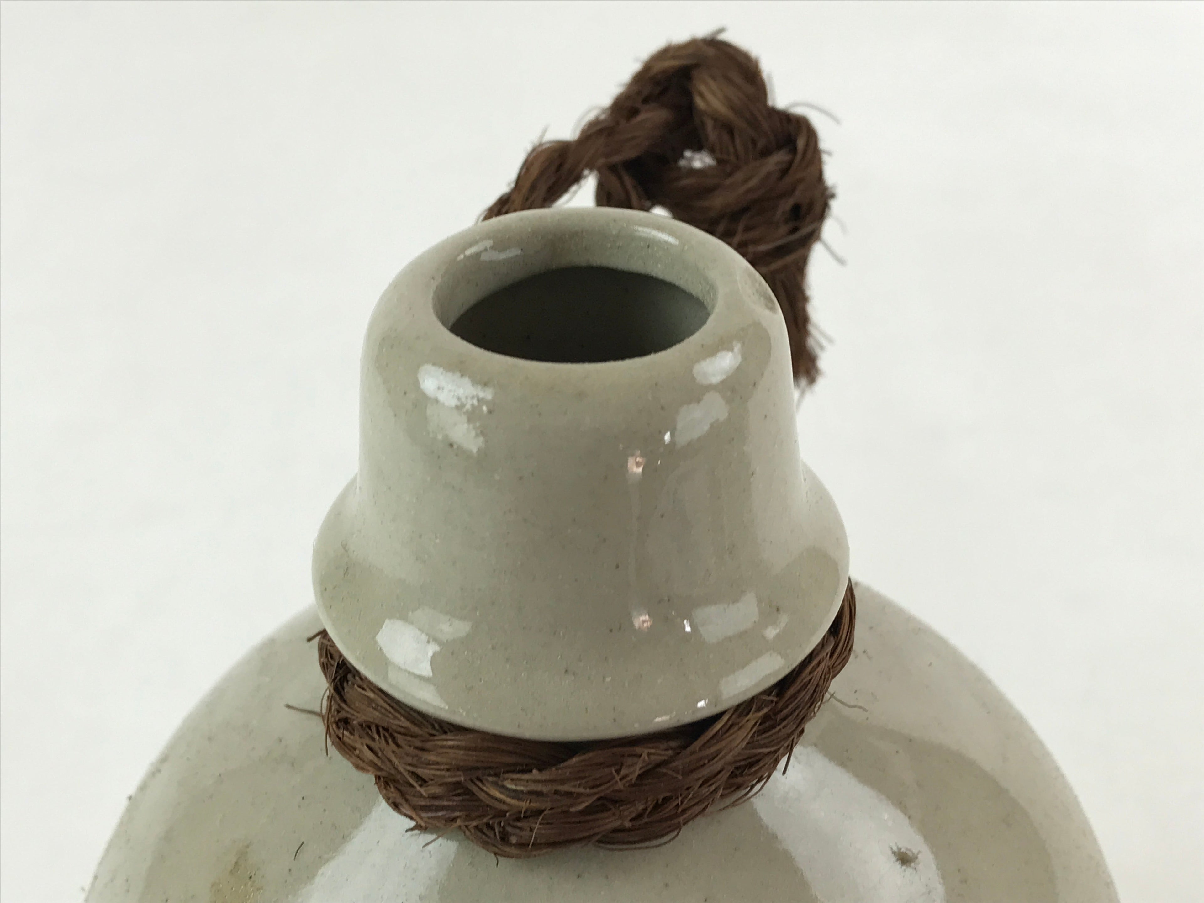 Japanese Ceramic Sake Bottle Vtg Kayoi-Tokkuri Gray Hand-Written Kanji TS573
