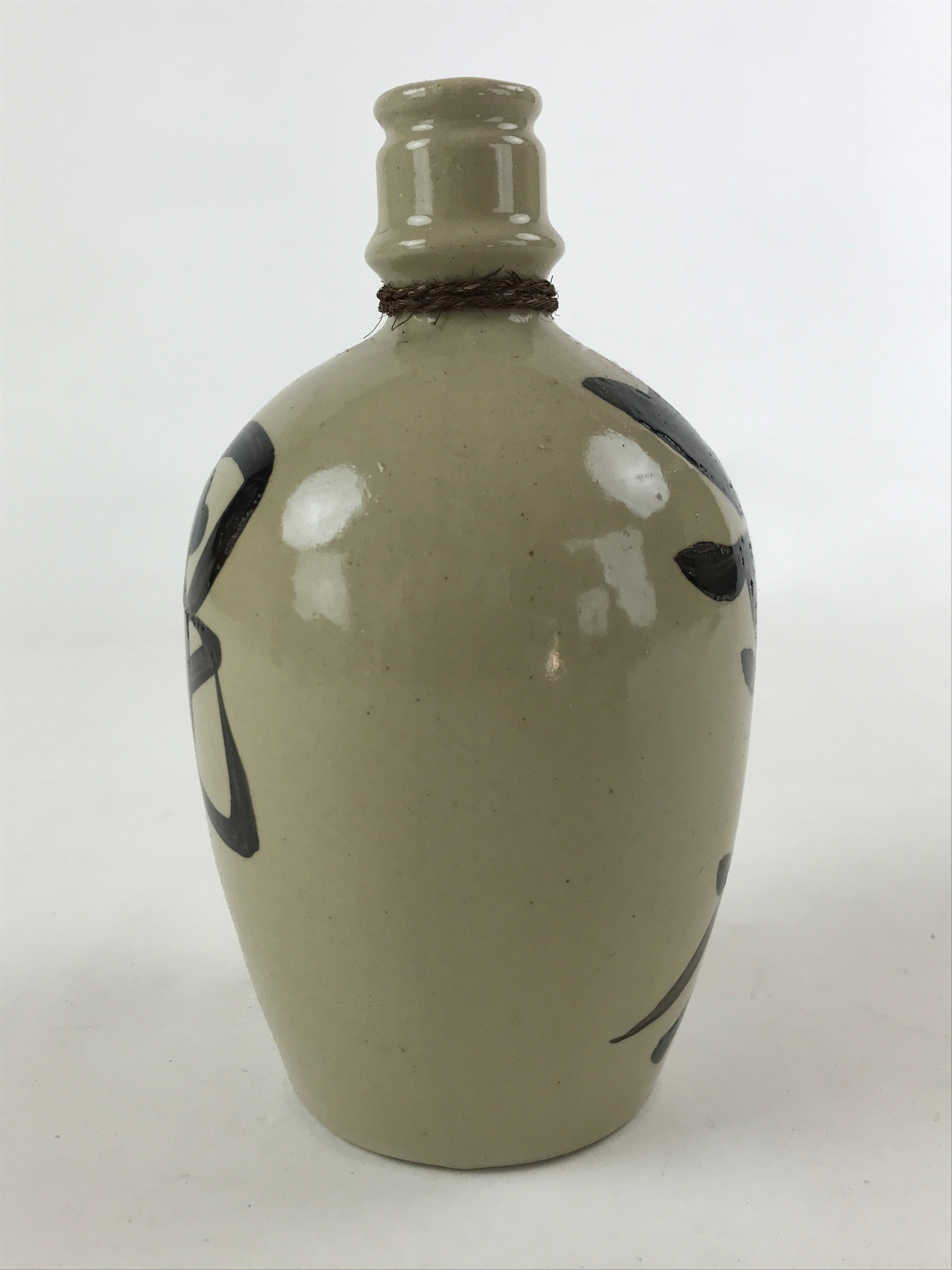 Japanese Ceramic Sake Bottle Vtg Kayoi-Tokkuri Gray Hand-Written Kanji TS574