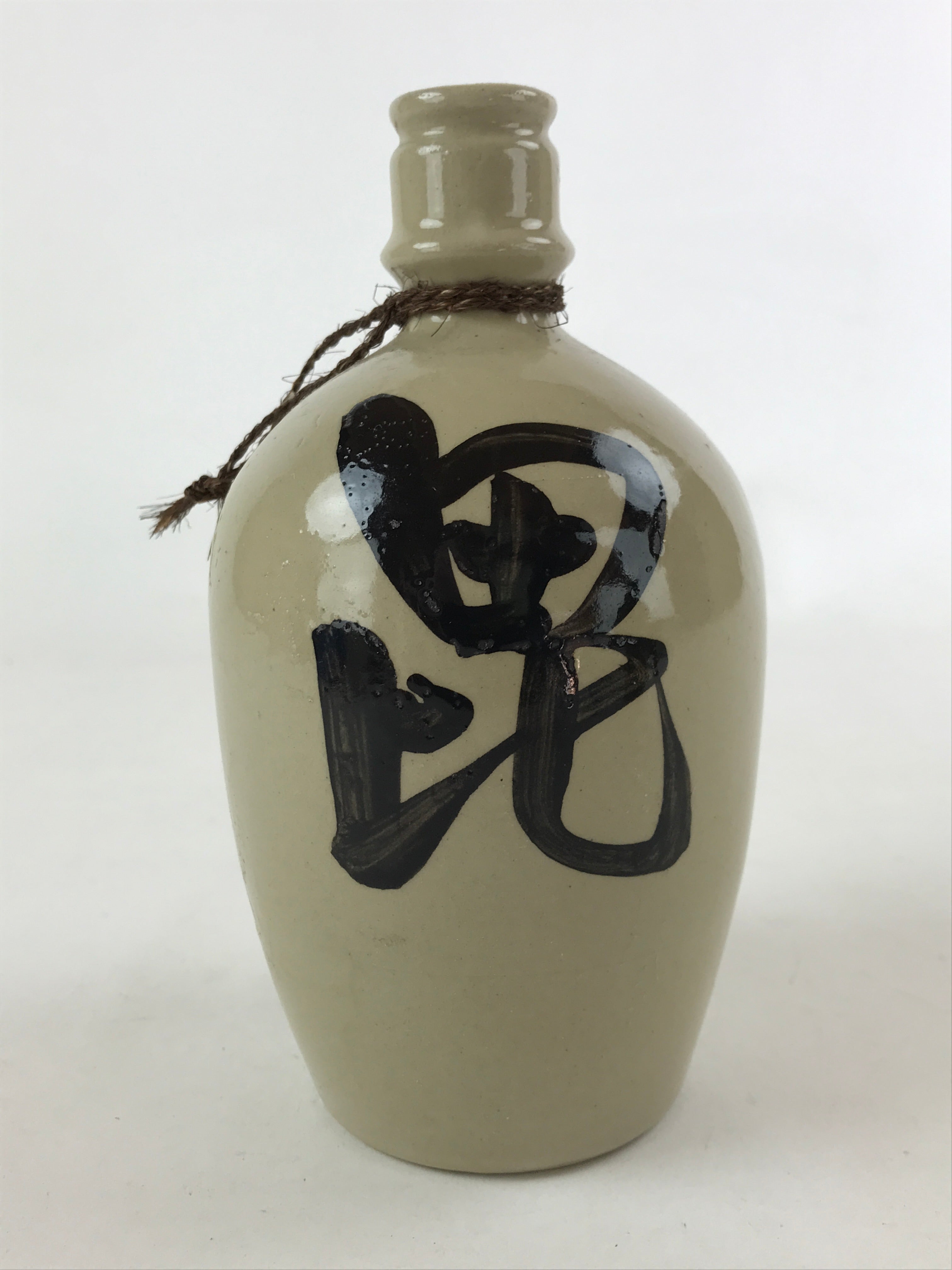 Japanese Ceramic Sake Bottle Vtg Kayoi-Tokkuri Gray Hand-Written Kanji TS574