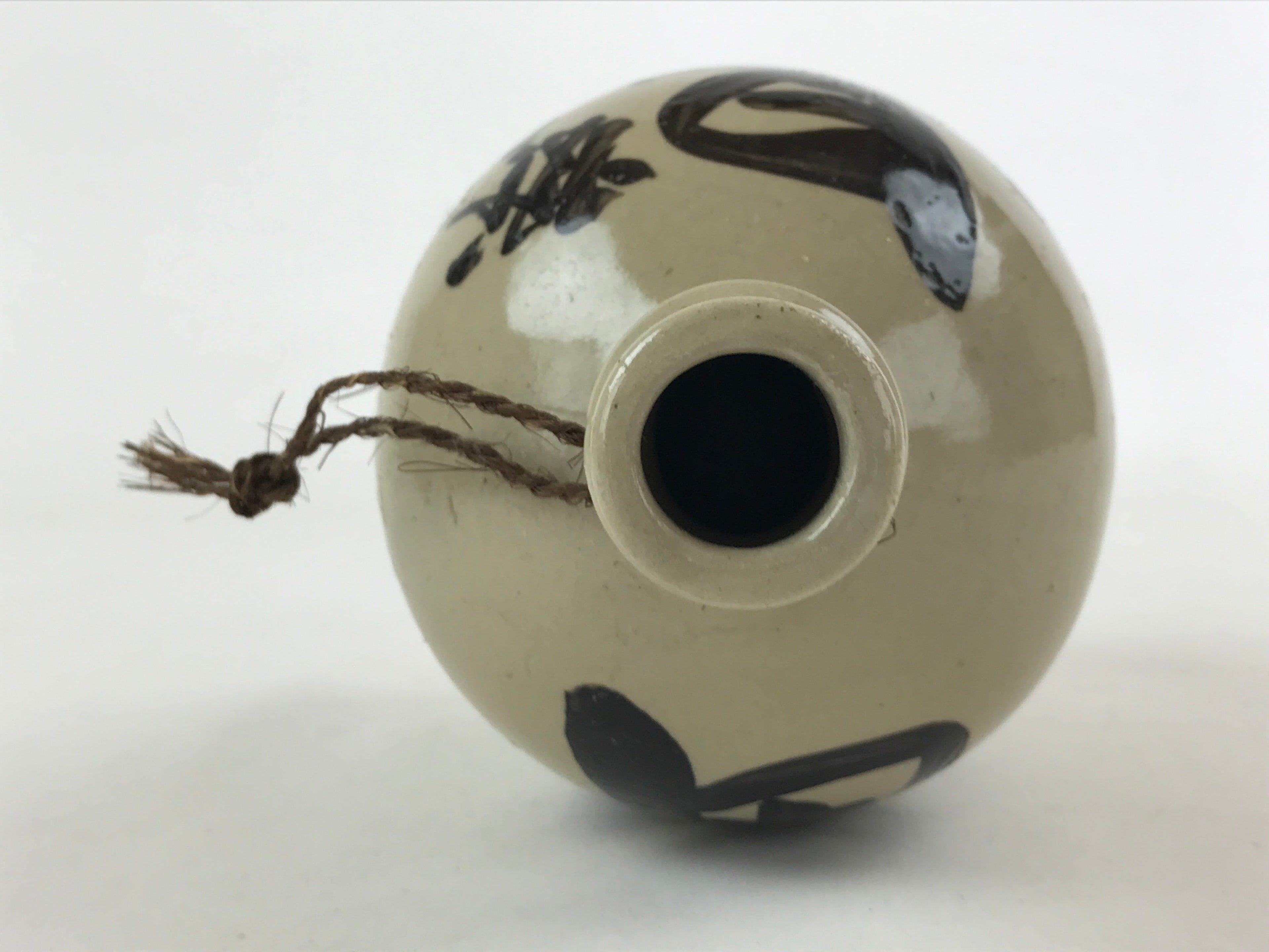 Japanese Ceramic Sake Bottle Vtg Kayoi-Tokkuri Gray Hand-Written Kanji TS574