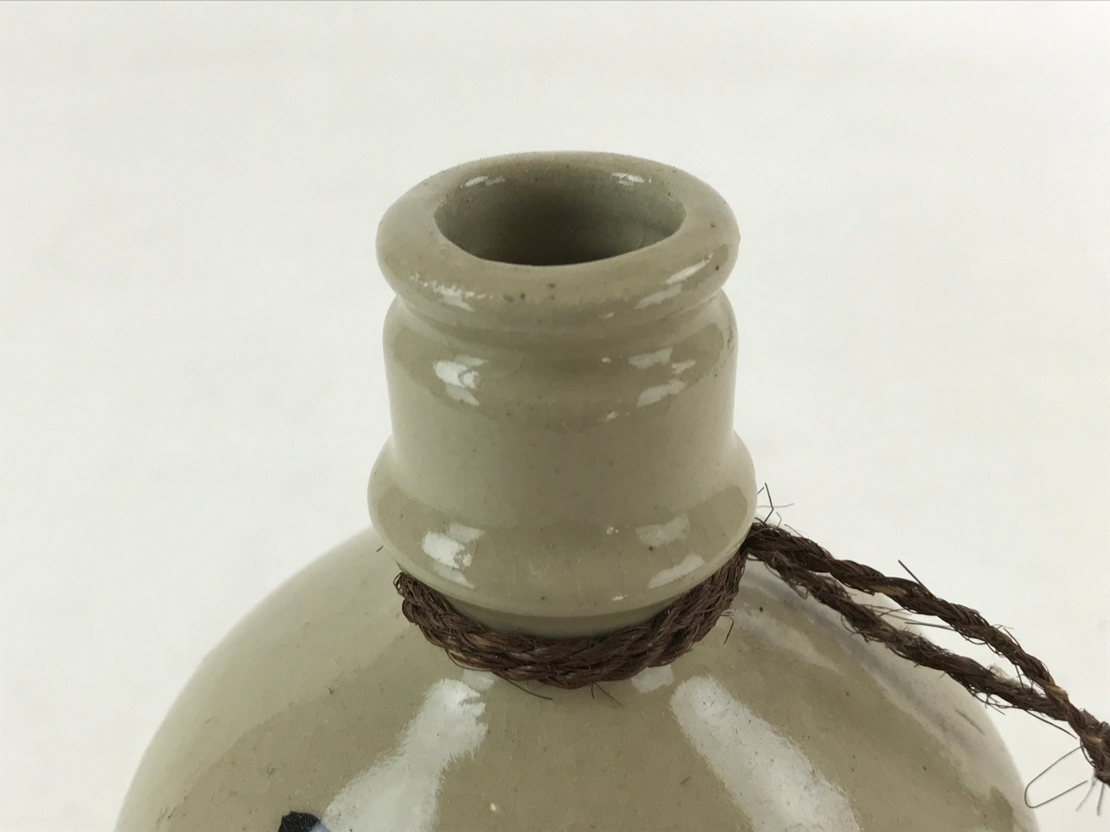 Japanese Ceramic Sake Bottle Vtg Kayoi-Tokkuri Gray Hand-Written Kanji TS574