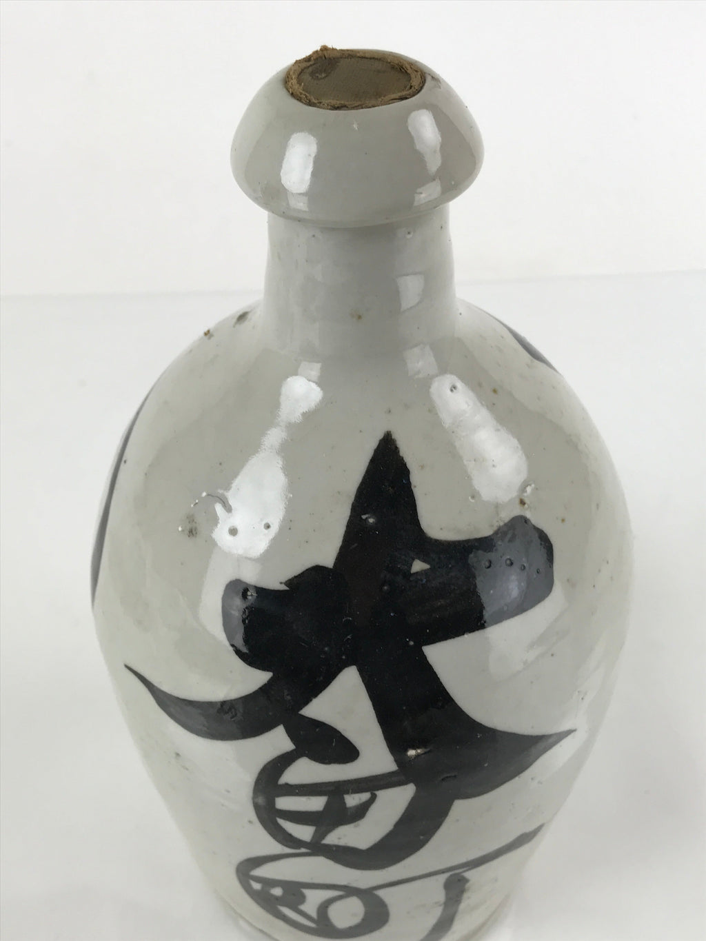 Japanese Ceramic Sake Bottle Vtg Kayoi-Tokkuri Gray Large Black Kanji TS655