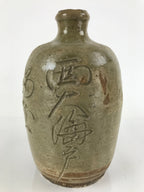 Japanese Ceramic Sake Bottle Vtg Kayoi-Tokkuri Gray Large Carved Kanji TS653