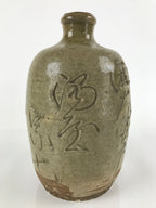 Japanese Ceramic Sake Bottle Vtg Kayoi-Tokkuri Gray Large Carved Kanji TS653