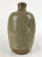Japanese Ceramic Sake Bottle Vtg Kayoi-Tokkuri Gray Large Carved Kanji TS653