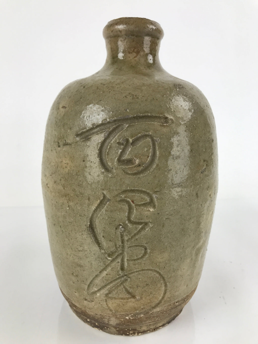 Japanese Ceramic Sake Bottle Vtg Kayoi-Tokkuri Gray Large Carved Kanji TS653