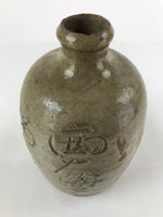 Japanese Ceramic Sake Bottle Vtg Kayoi-Tokkuri Gray Large Carved Kanji TS653