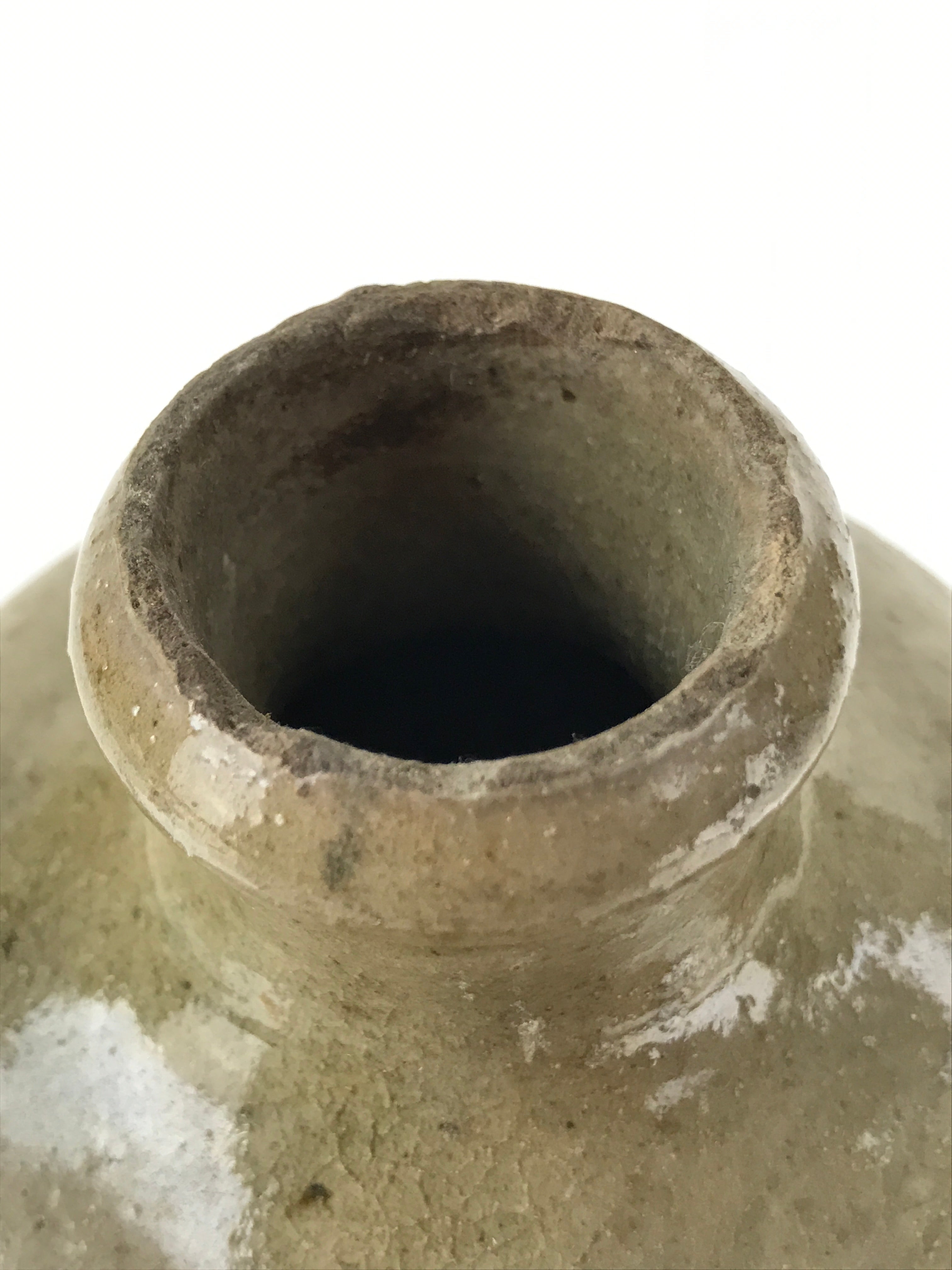 Japanese Ceramic Sake Bottle Vtg Kayoi-Tokkuri Gray Large Carved Kanji TS653