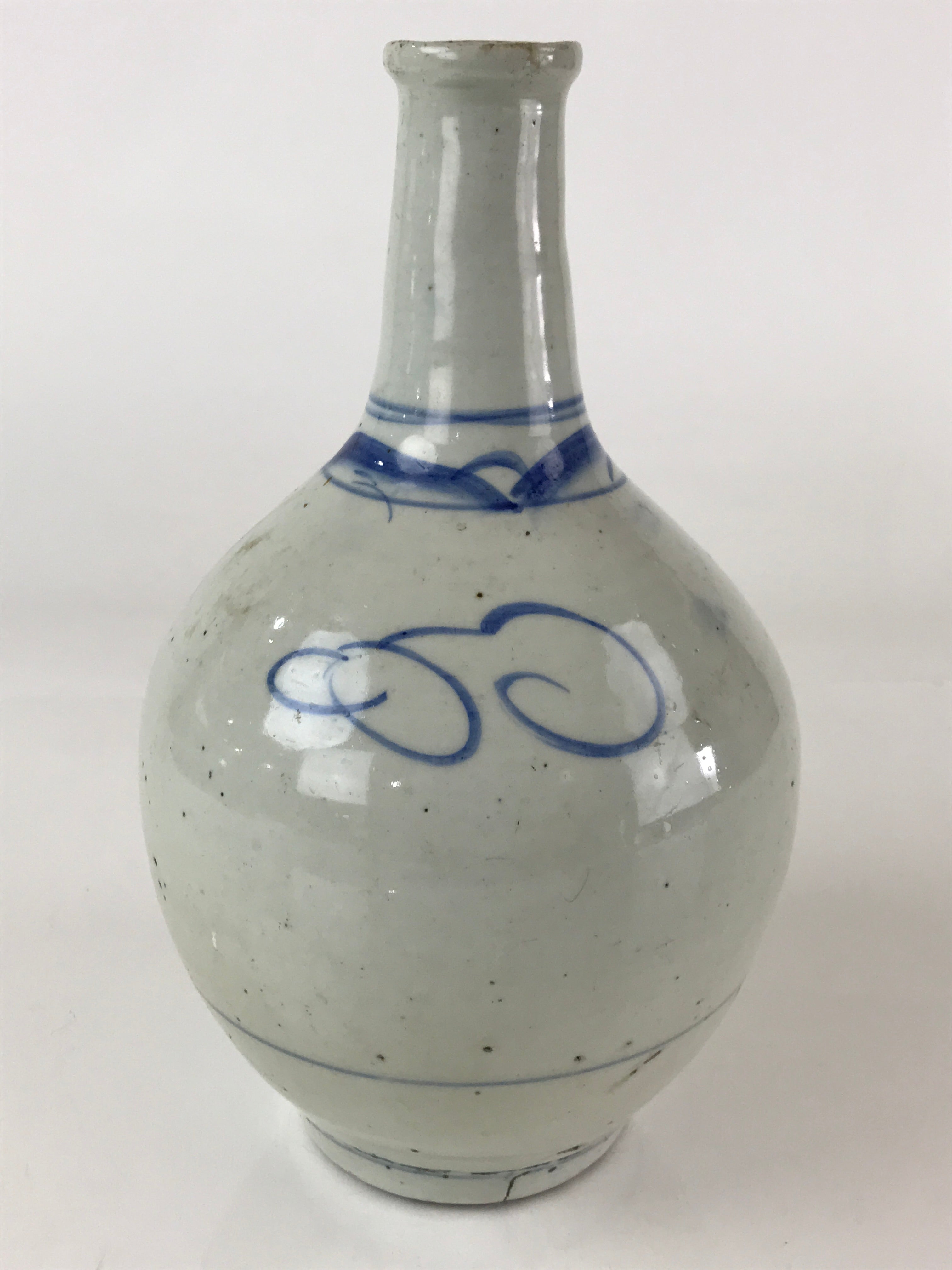 Japanese Ceramic Sake Bottle Vtg Kayoi Tokkuri Koimari Ware Blue Sometsuke TS487
