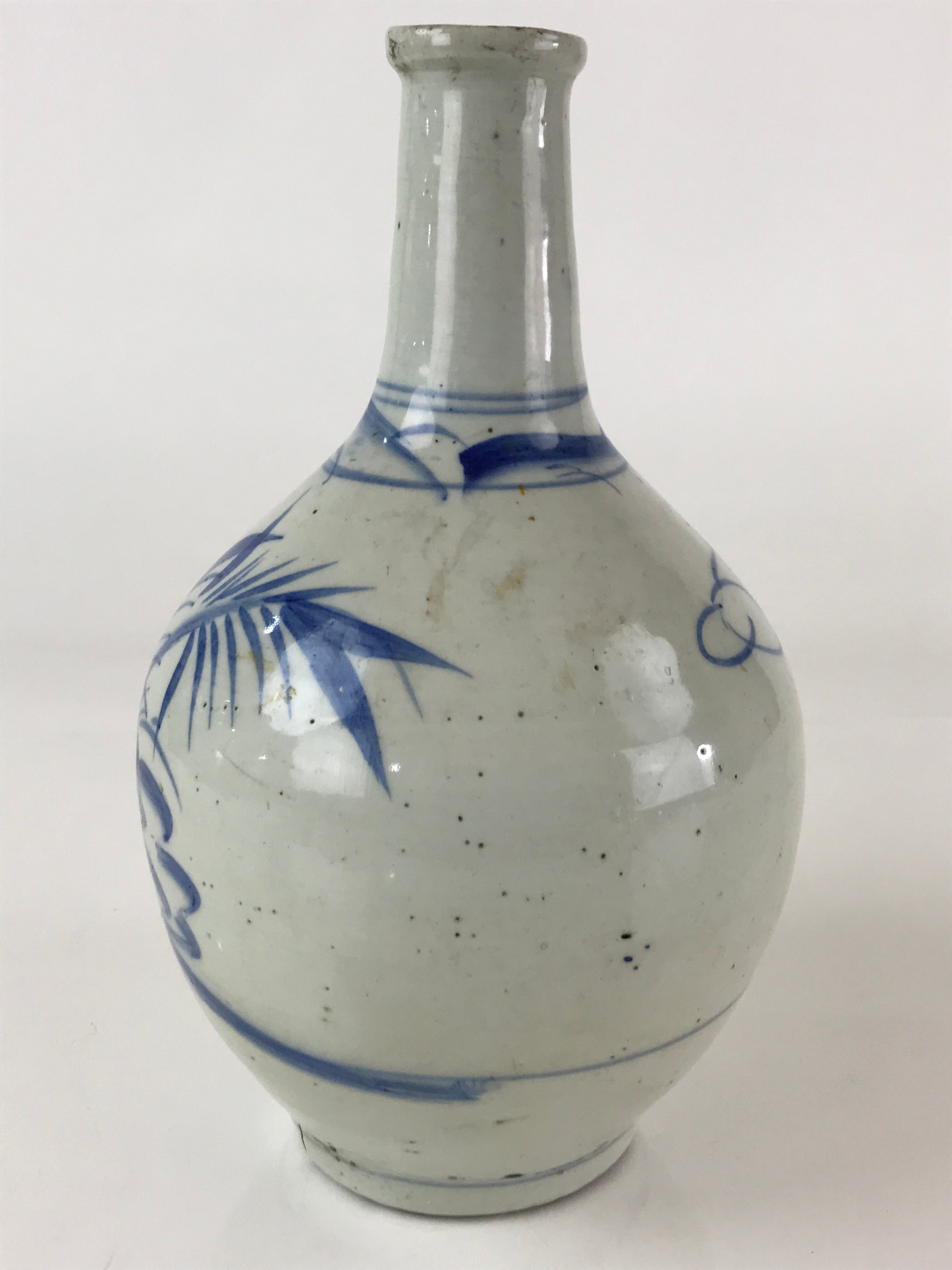 Japanese Ceramic Sake Bottle Vtg Kayoi Tokkuri Koimari Ware Blue Sometsuke TS487
